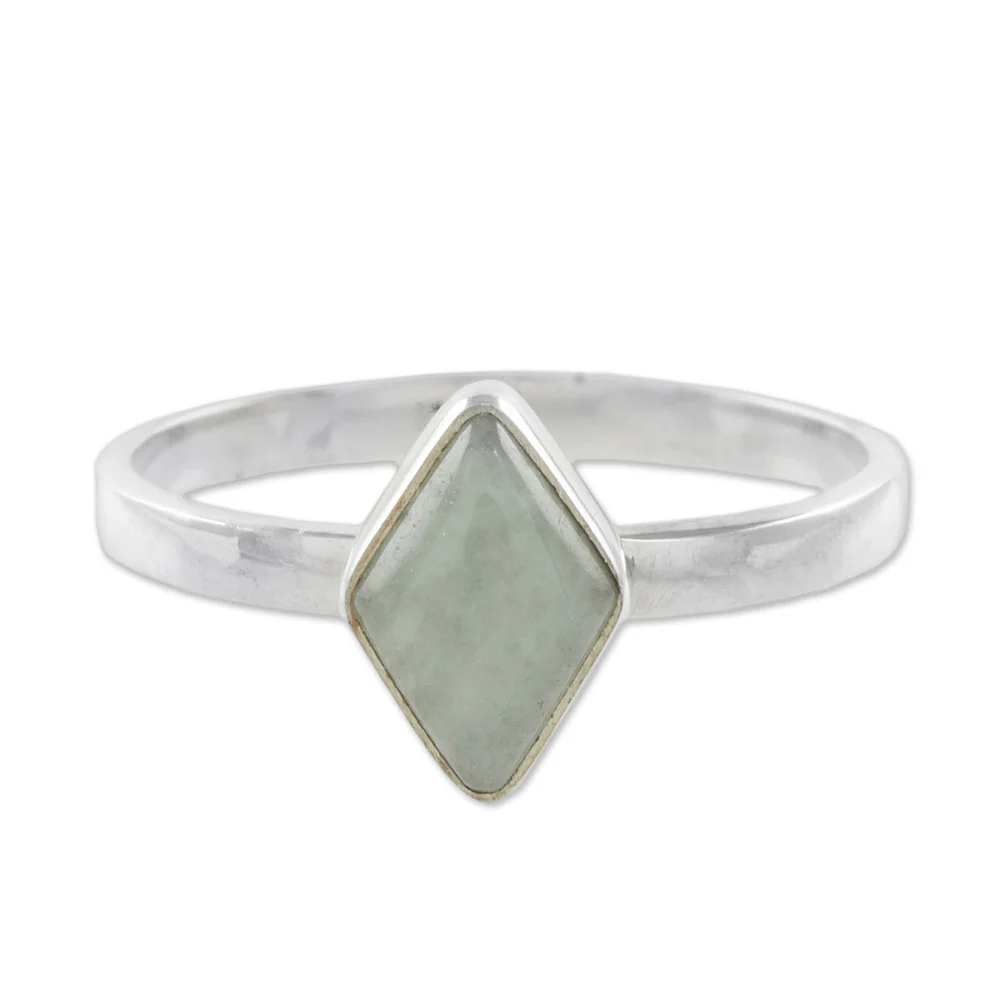 Love Rhombus in Light Green Rhombus Light Green Jade Single-Stone Ring from Guatemal - Image 2
