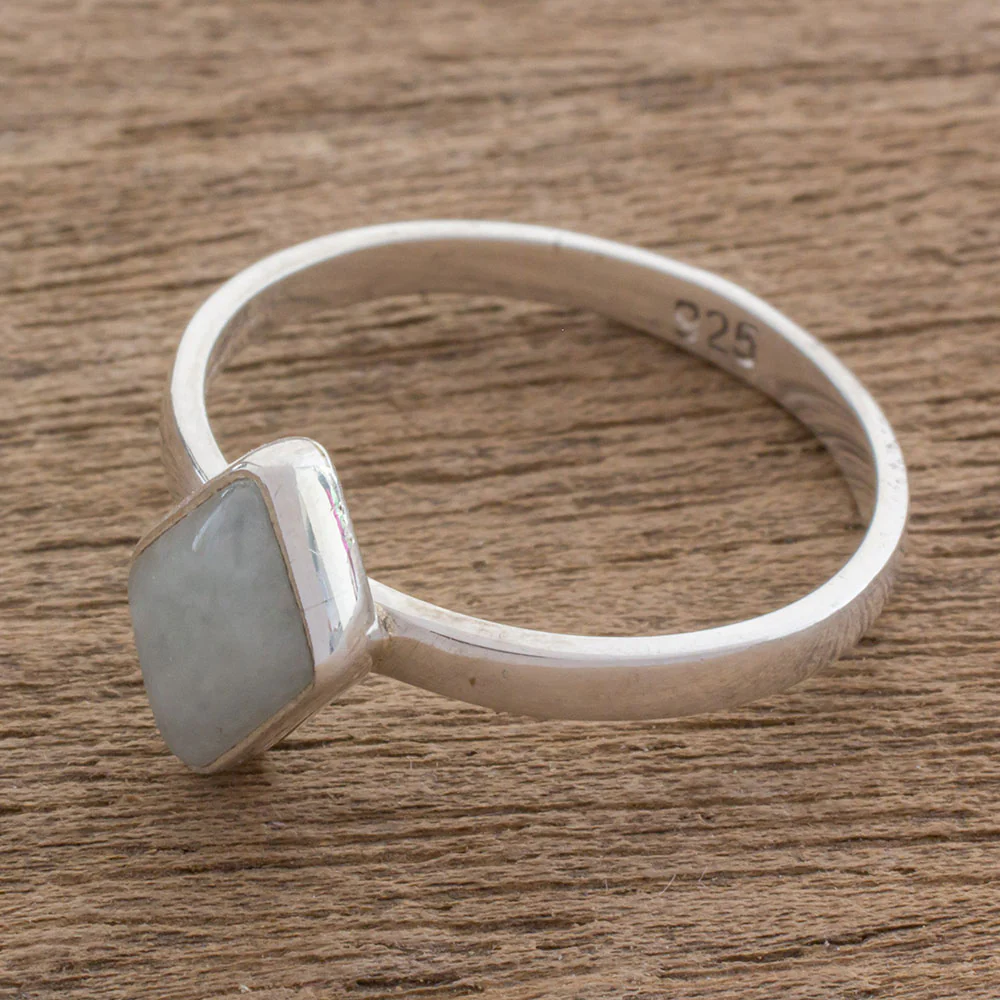 Love Rhombus in Light Green Rhombus Light Green Jade Single-Stone Ring from Guatemal - Image 3