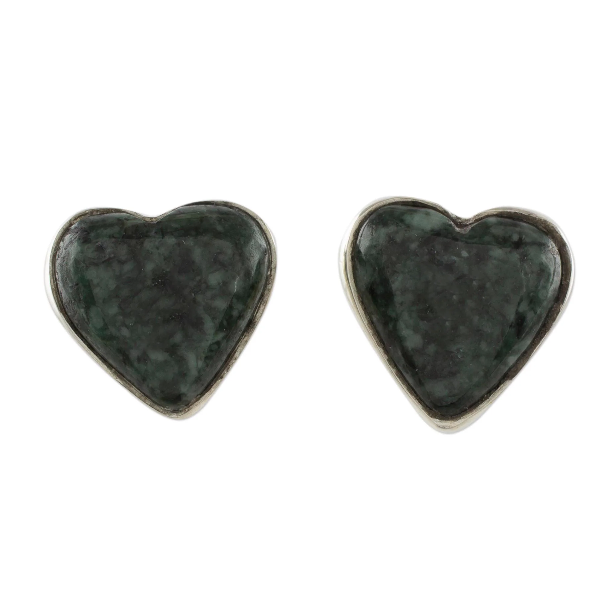 Love Sacred Dark Green Jade Heart Earrings Artisan Crafted Jewelry - Image 2