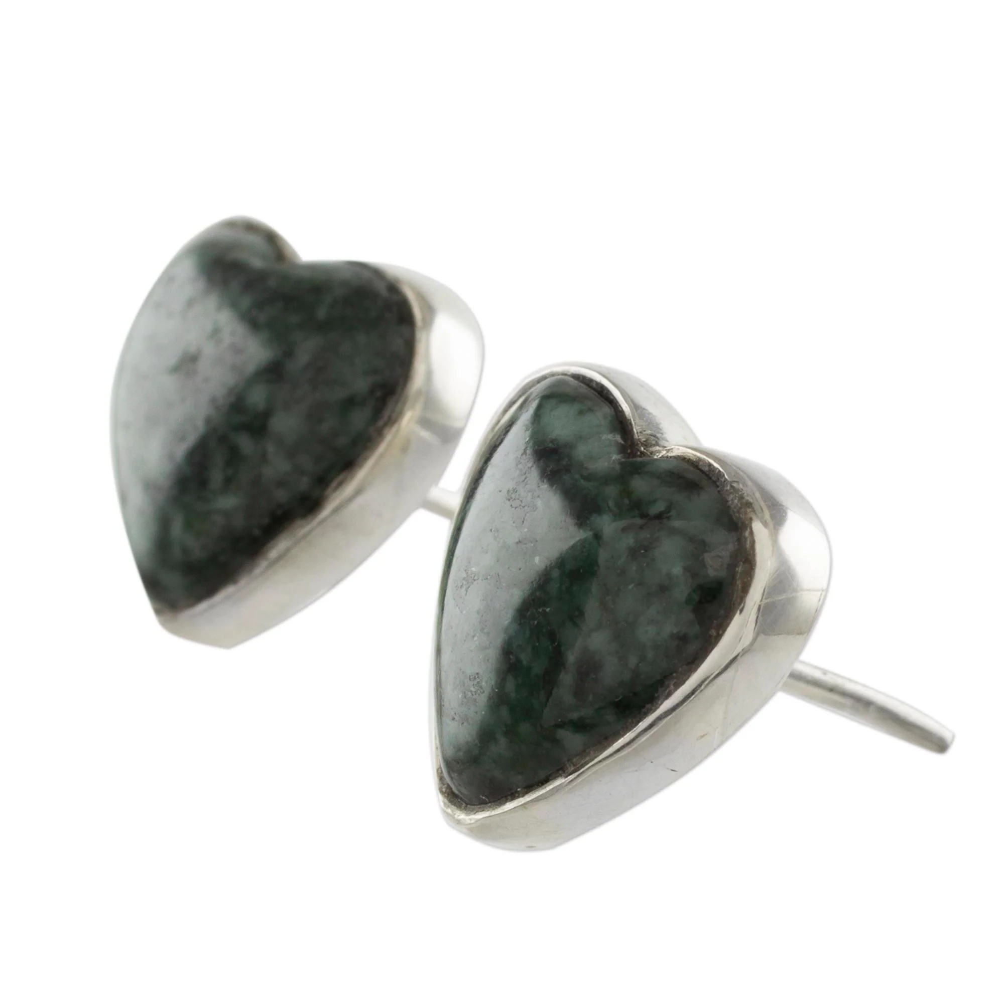 Love Sacred Dark Green Jade Heart Earrings Artisan Crafted Jewelry - Image 4