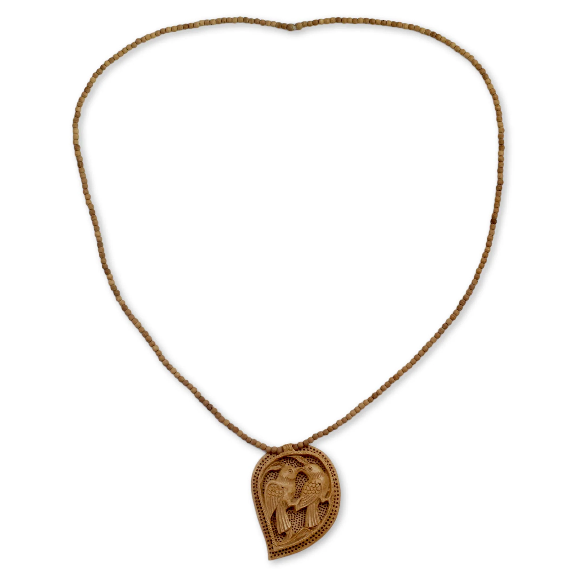 Love Takes Wing Hand Carved Wood Necklace from India Jewelry Collection - Image 2