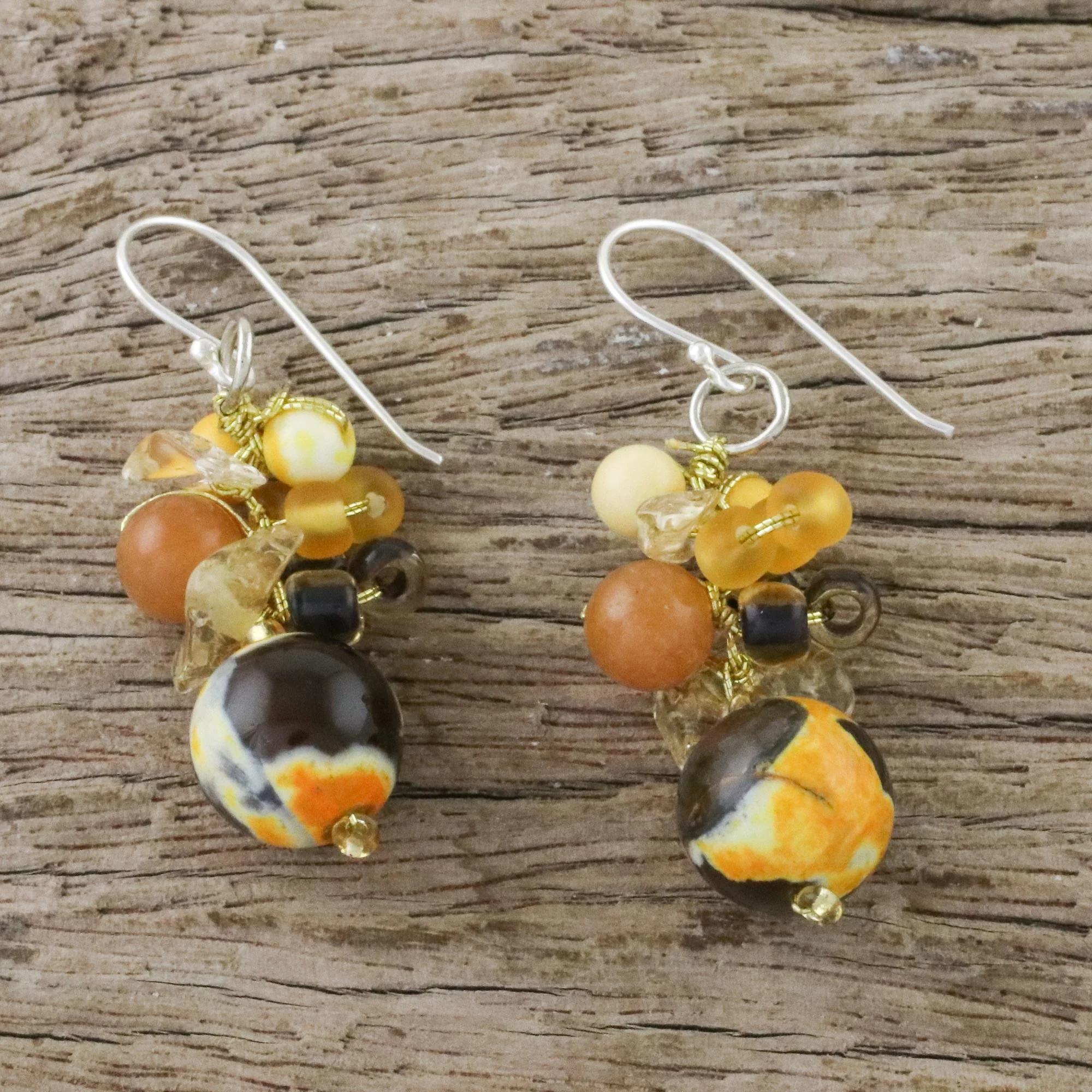 Lovely Blend in Yellow Quartz & Silver Cluster Earrings - Image 3