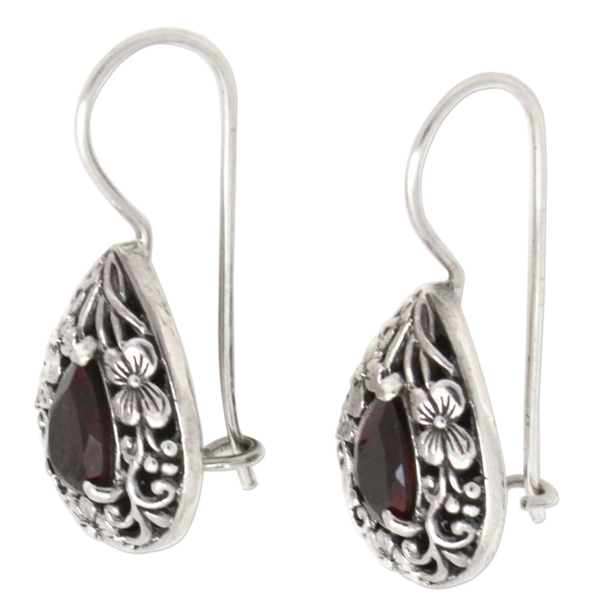 Lovely Daisies Garnet Teardrop Earrings - Image 3