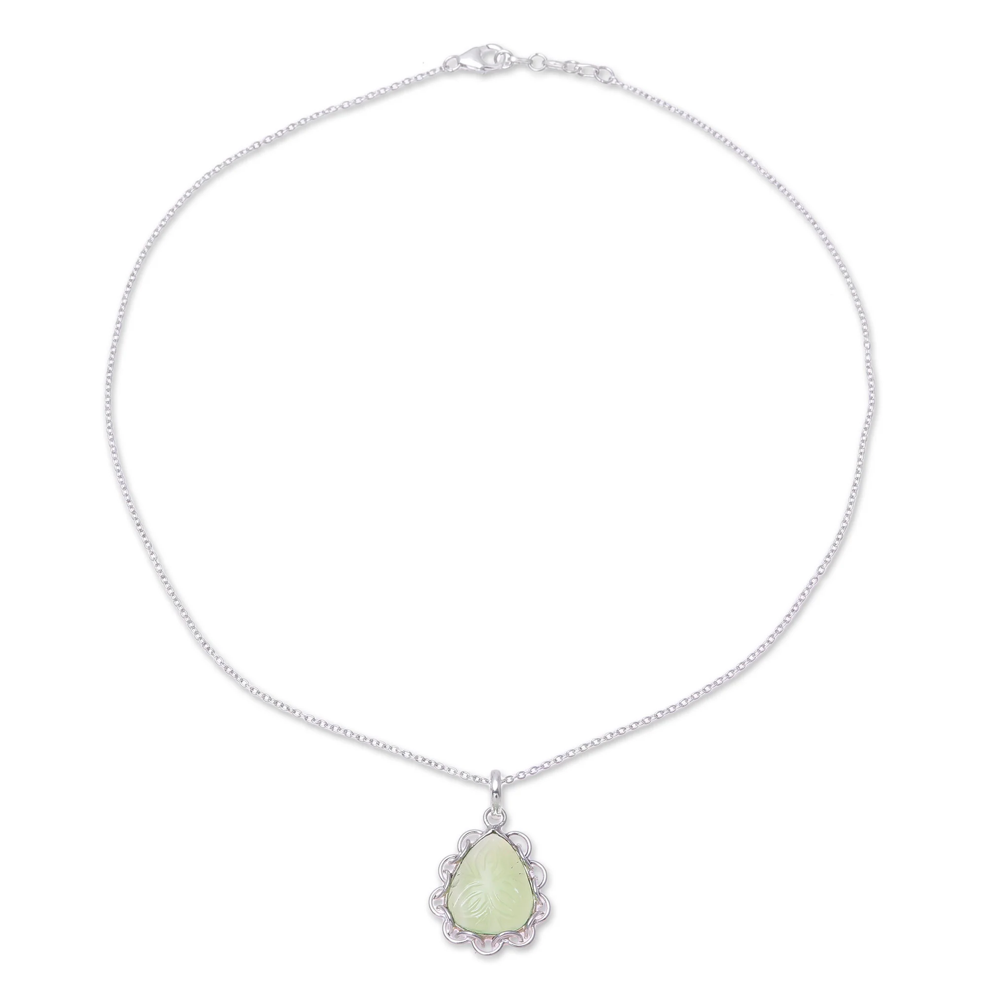 Lovely Drop Leaf Motif Chalcedony Pendant Necklace from India - Image 4