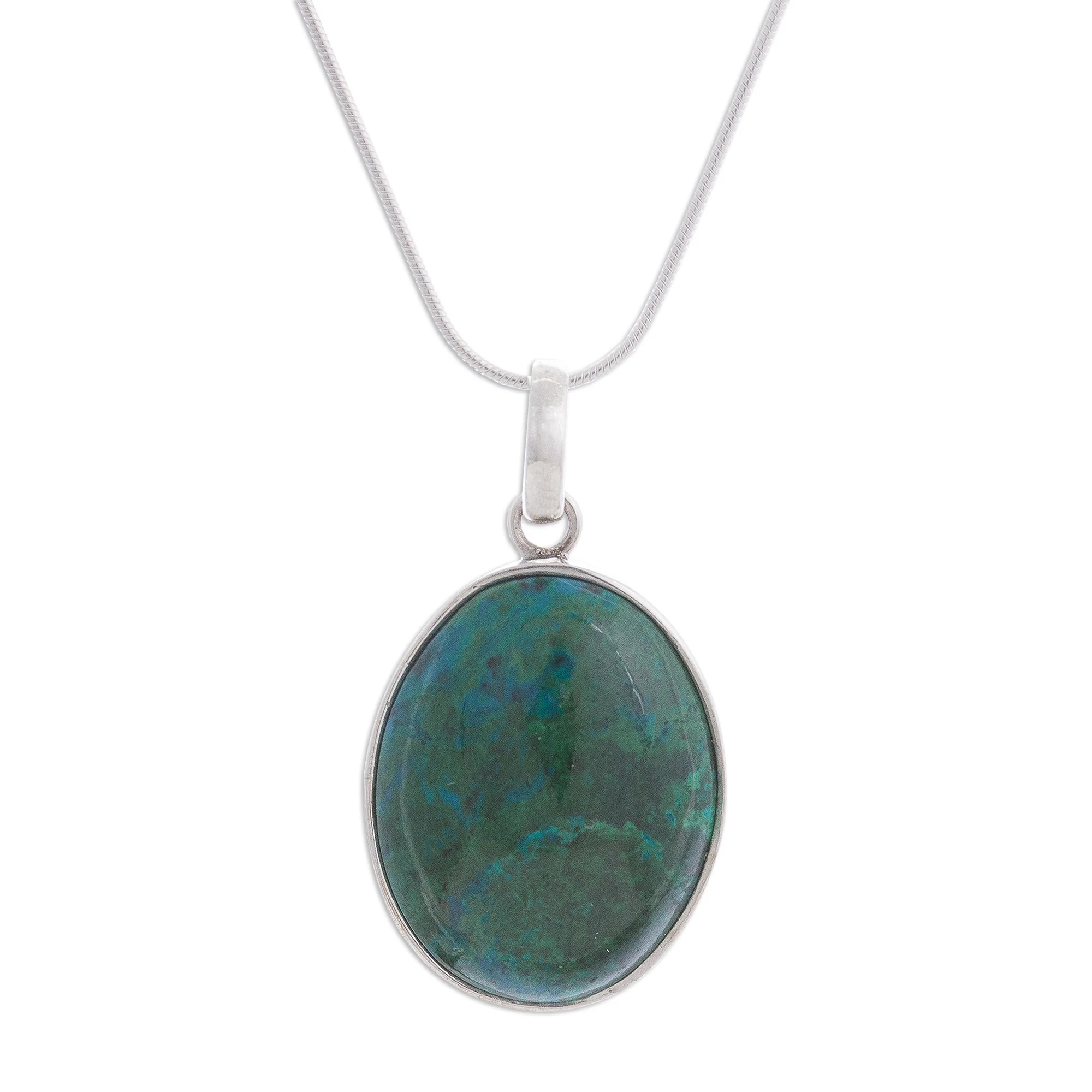 Lovely Lagoon Oval Chrysocolla Set in Sterling Silver Pendant Necklace - Image 2