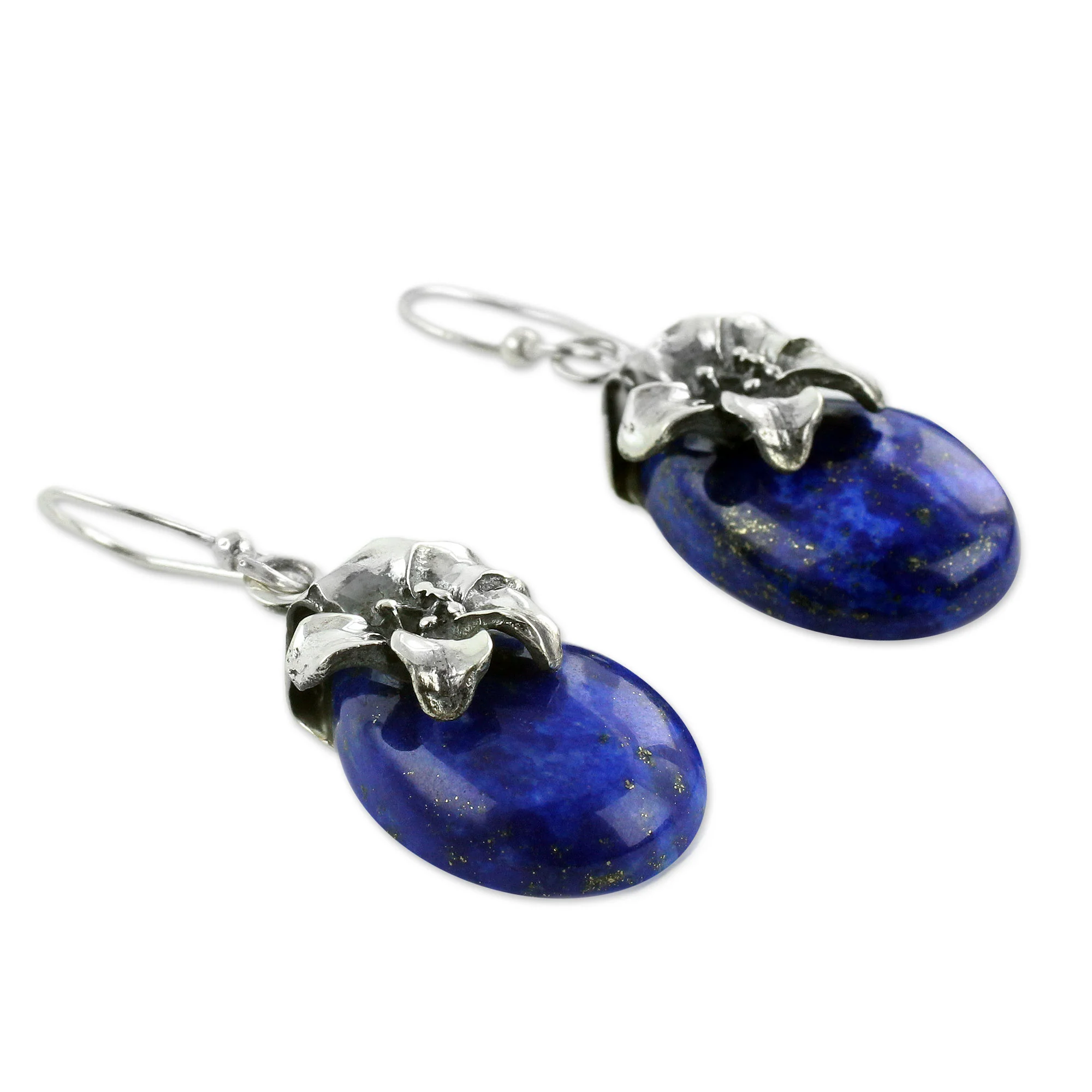 Lovely Lily Lapis Lazuli & Silver Floral Earrings - Image 3