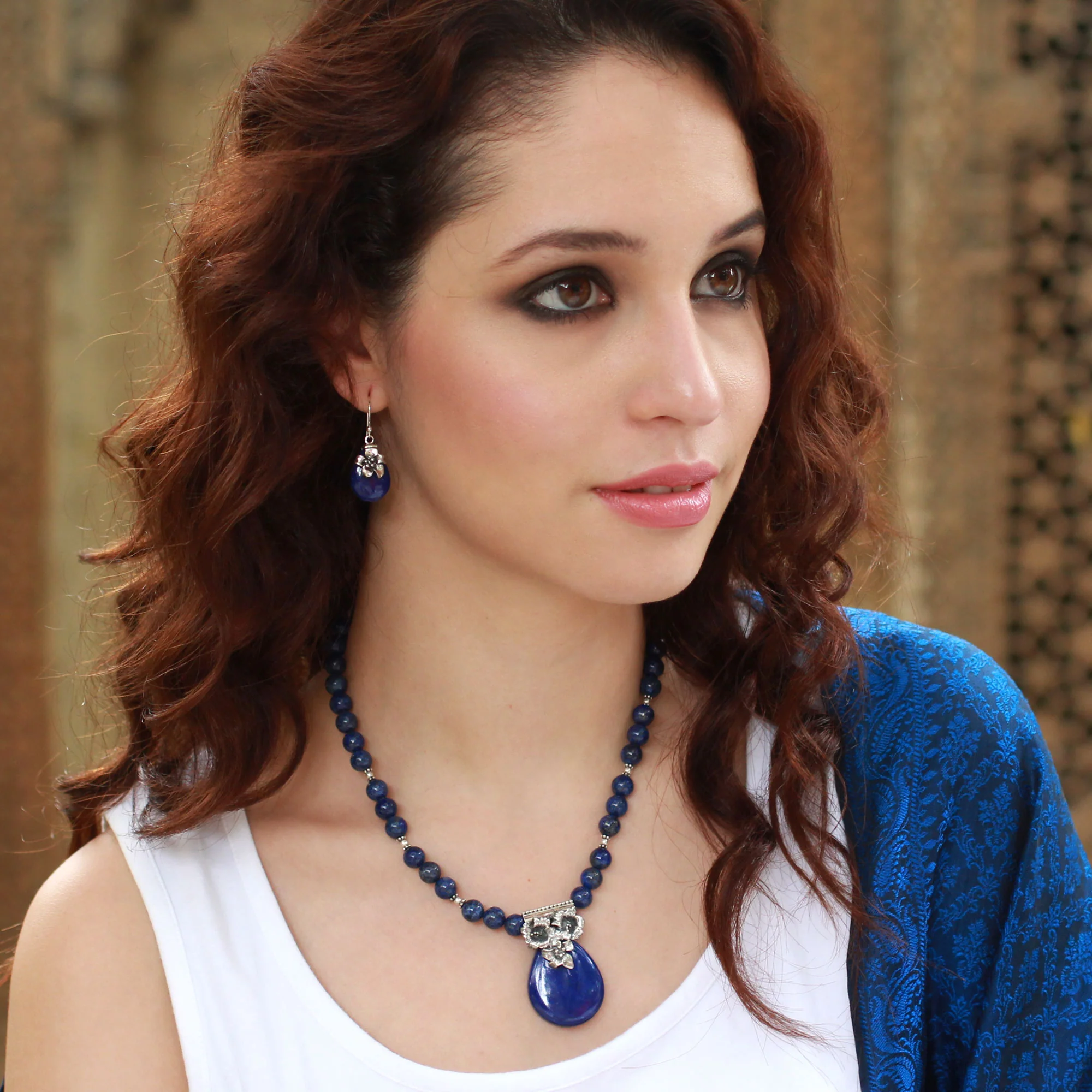 Lovely Lily Lapis Lazuli & Silver Floral Earrings - Image 4