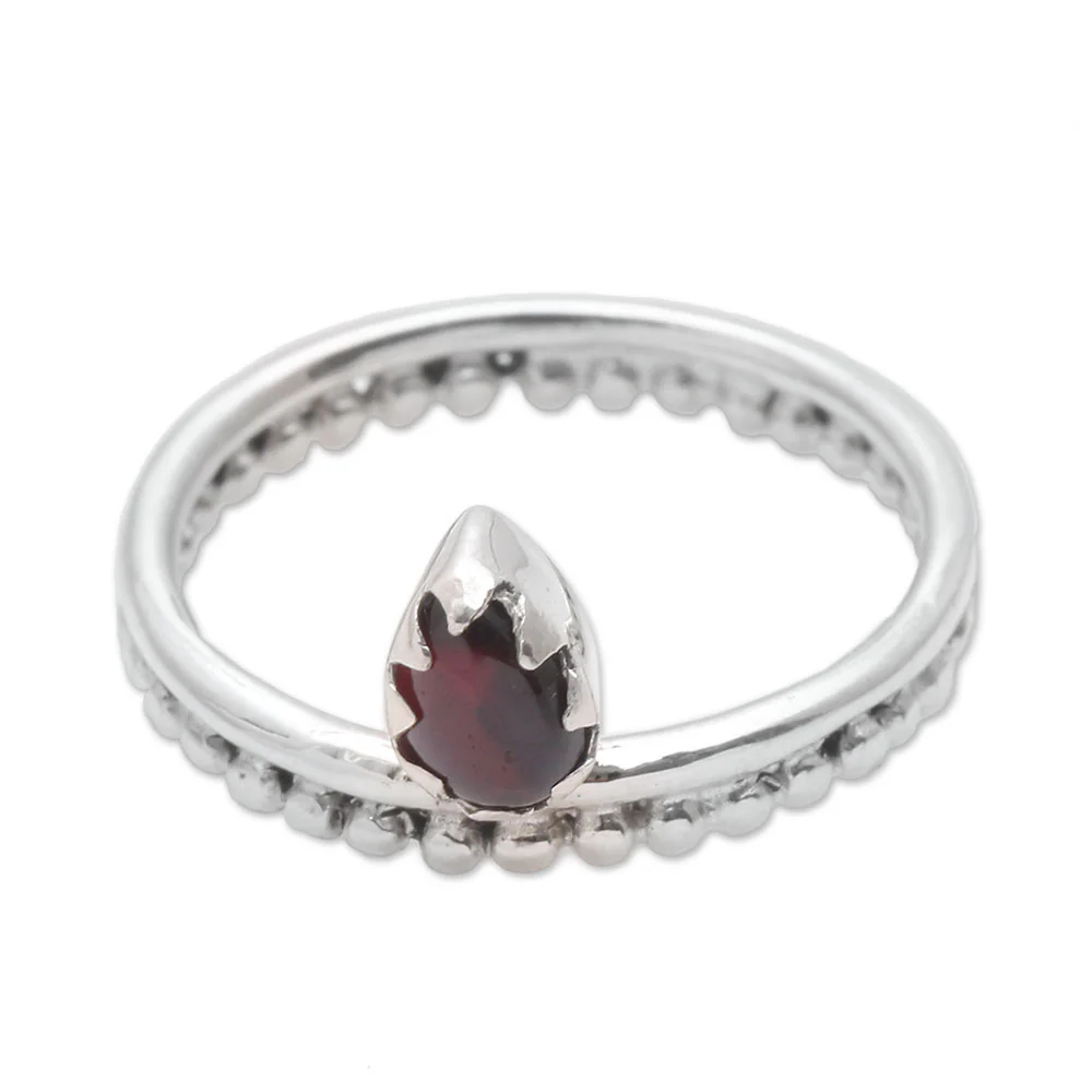 Lovely Serenity Dot Motif Garnet Band Ring Crafted in Bali - Image 2