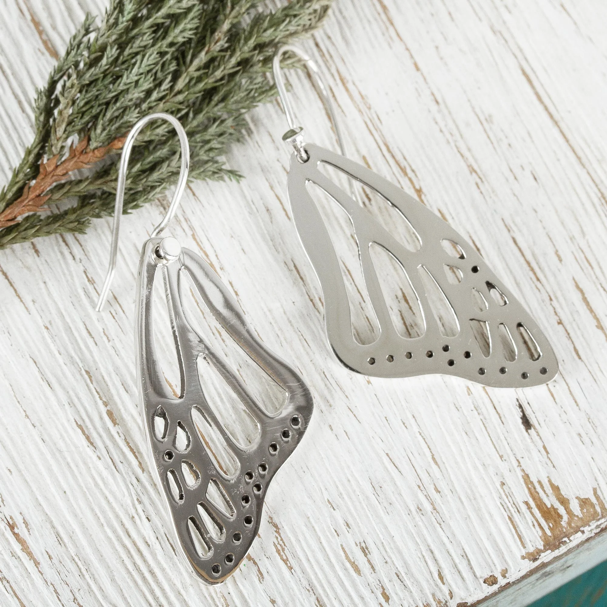 Lovely Wings Sterling Silver Butterfly Wing Dangle Earrings from Mexico - Image 3