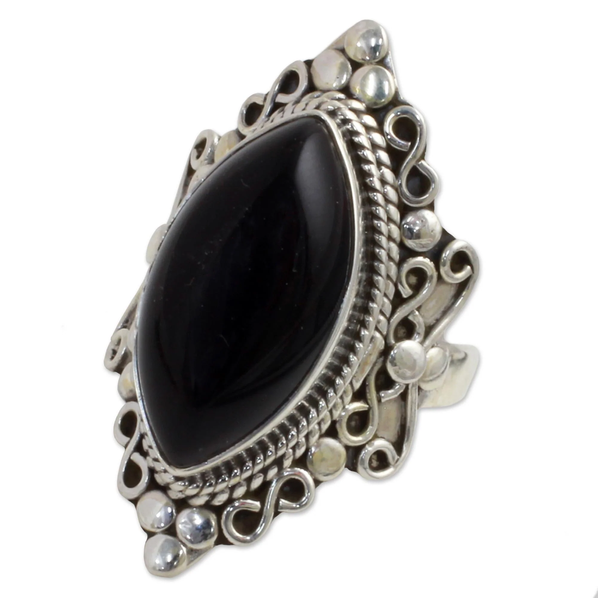 Lover's Midnight Gaze Silver & Onyx Ring - Image 2