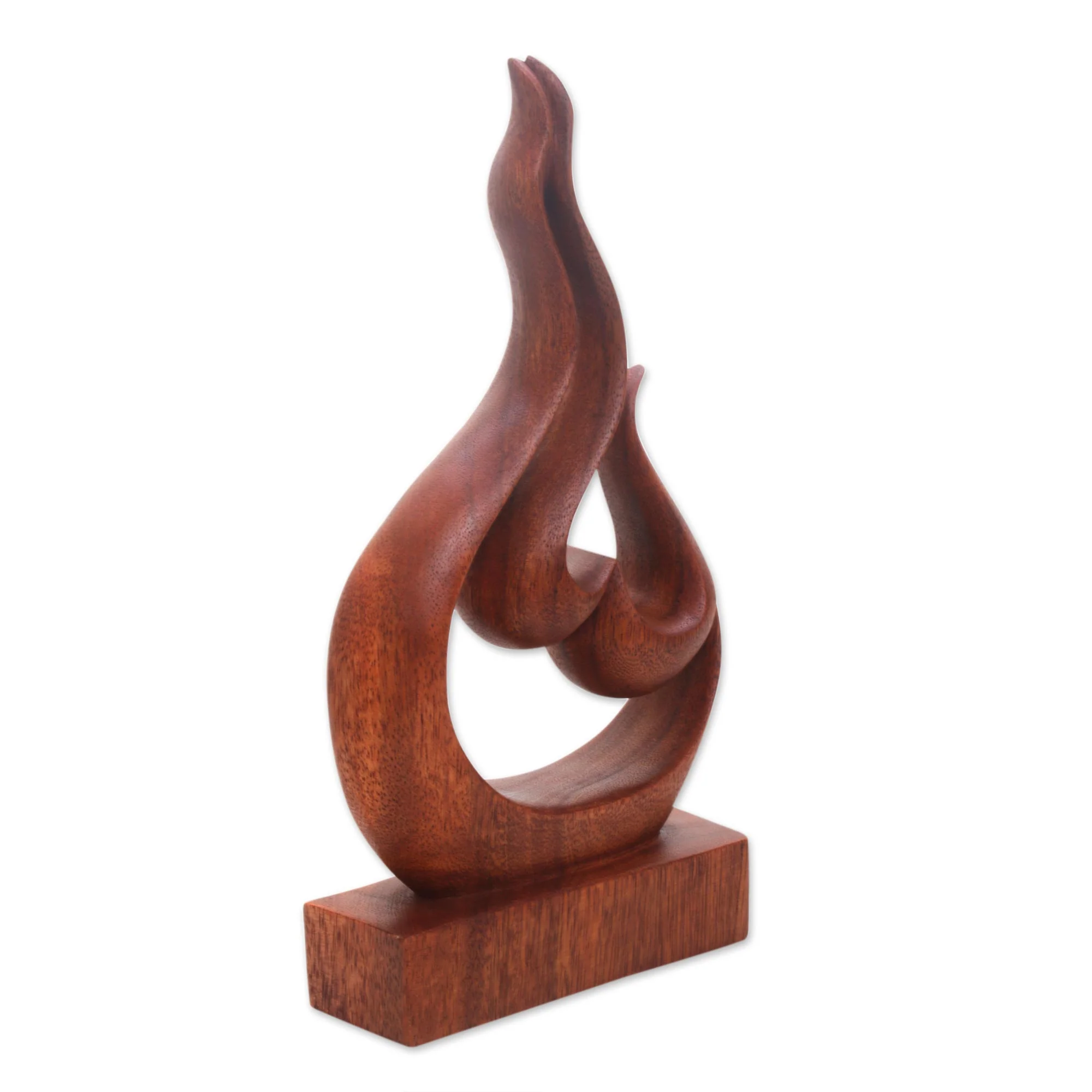 Lover's Passion Hand Carved Suar Wood Heart and Flame Abstract Sculpture - Image 3