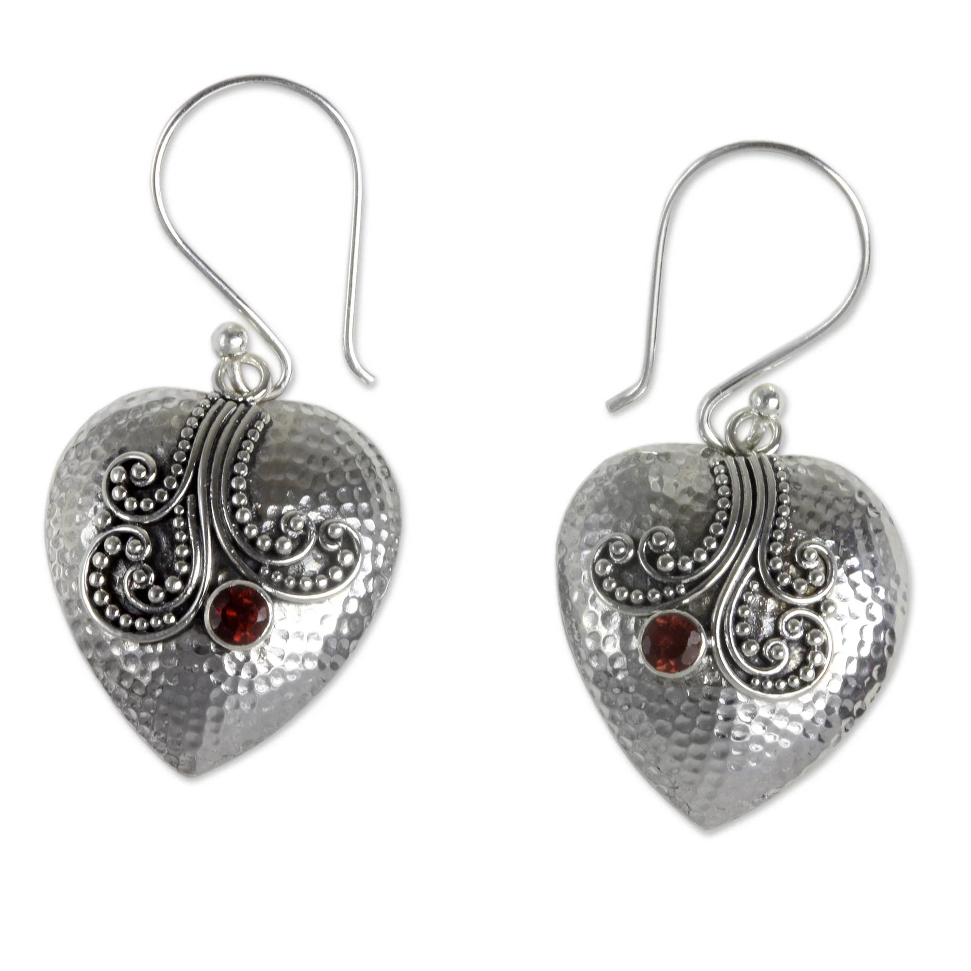 Love's Story Sterling Silver Heart Earrings with Garnet - Image 2