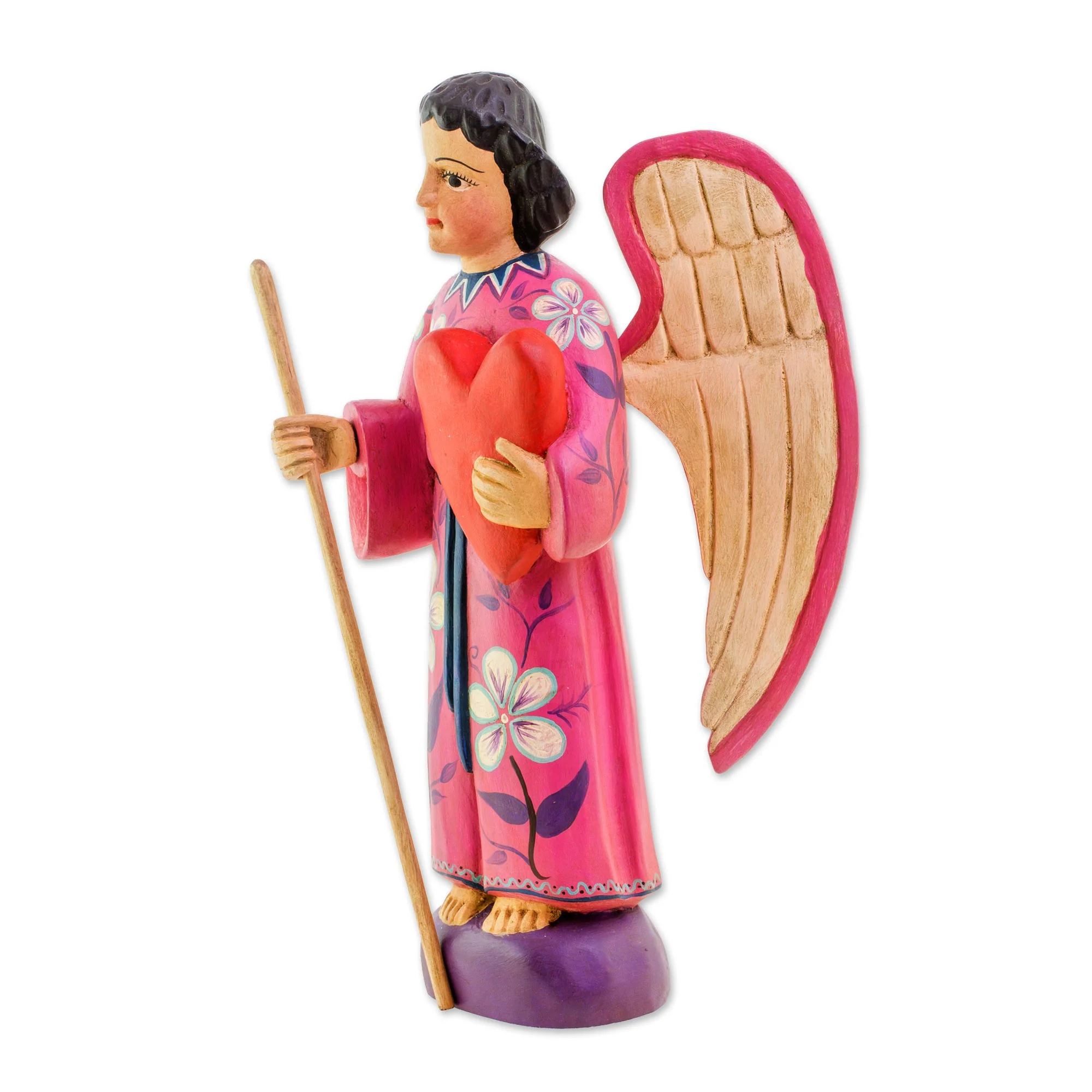 Loving Angel Hand-Painted Wood Loving Angel Sculpture from Guatemala - Image 3