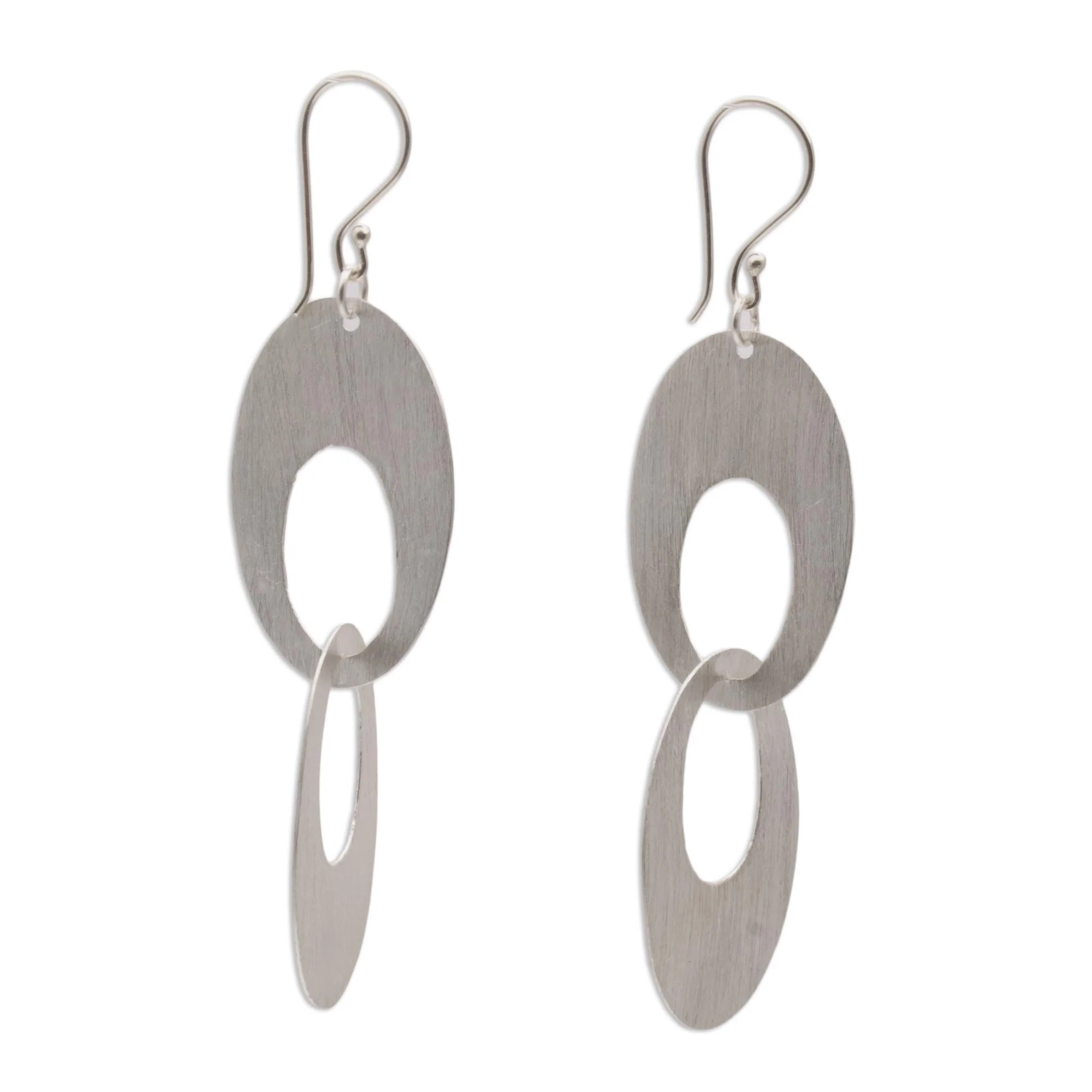 Loving Bond Sterling Silver Modern Circle Dangle Earrings from Indonesia - Image 2