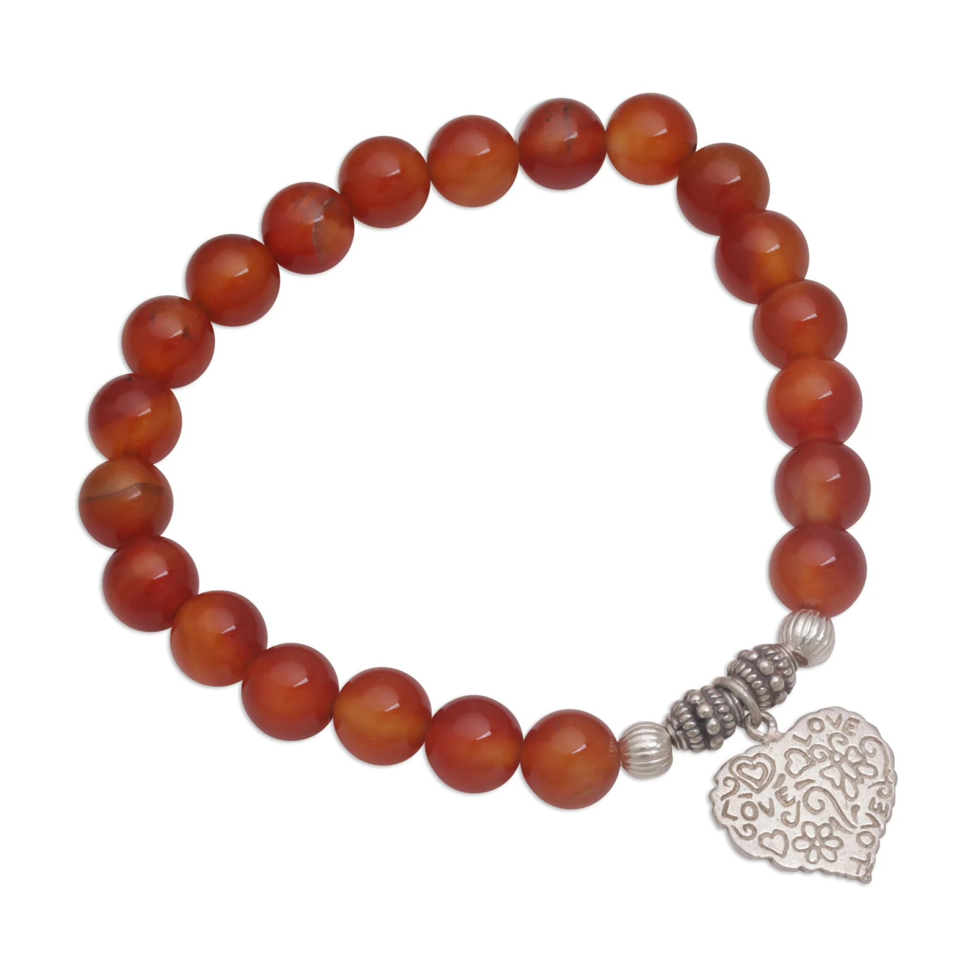 Loving Fantasy Red Carnelian Heart Charm Beaded Bracelet from Bali - Image 4