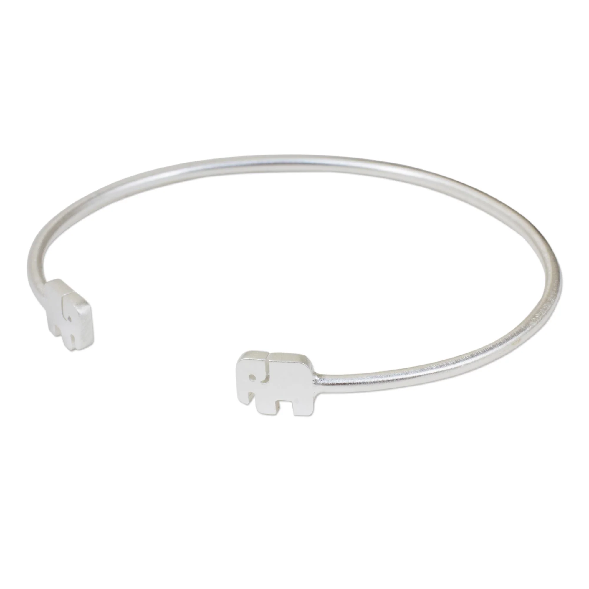 Loyal Elephants Thai Artisan Jewelry Sterling Silver Cuff Elephant Bracelet - Image 3