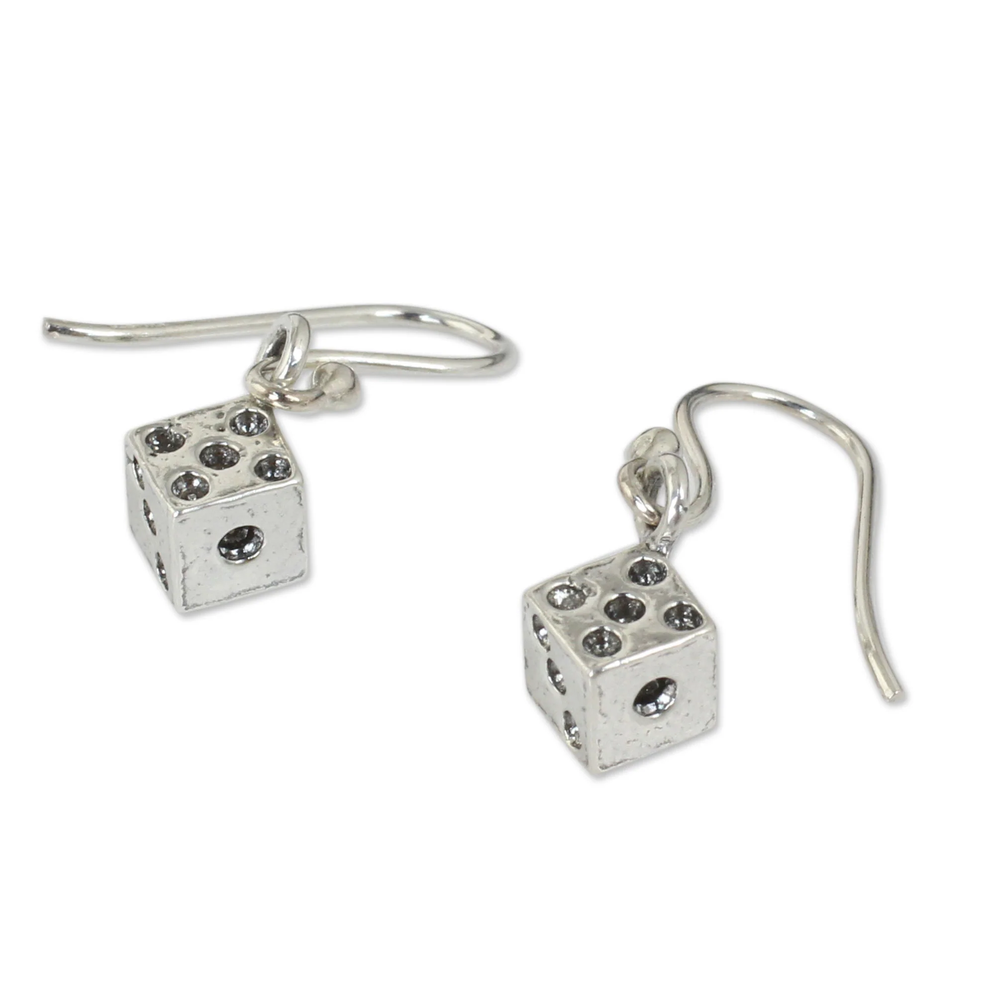 Lucky Dice Silver Good Luck Dangle Earrings - Image 3
