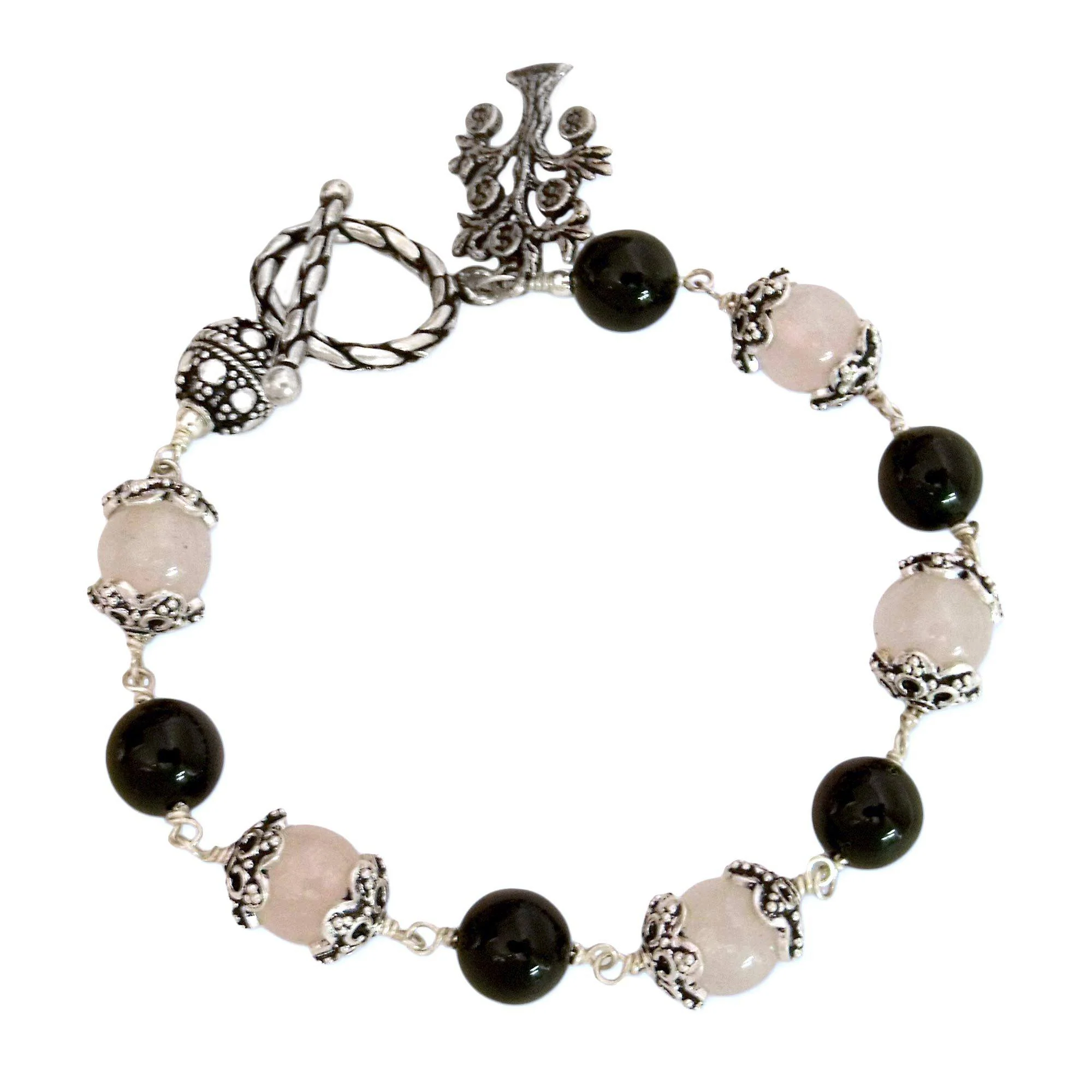 Lucky Money Tree Rose Quartz & Onyx Bracelet - Image 2