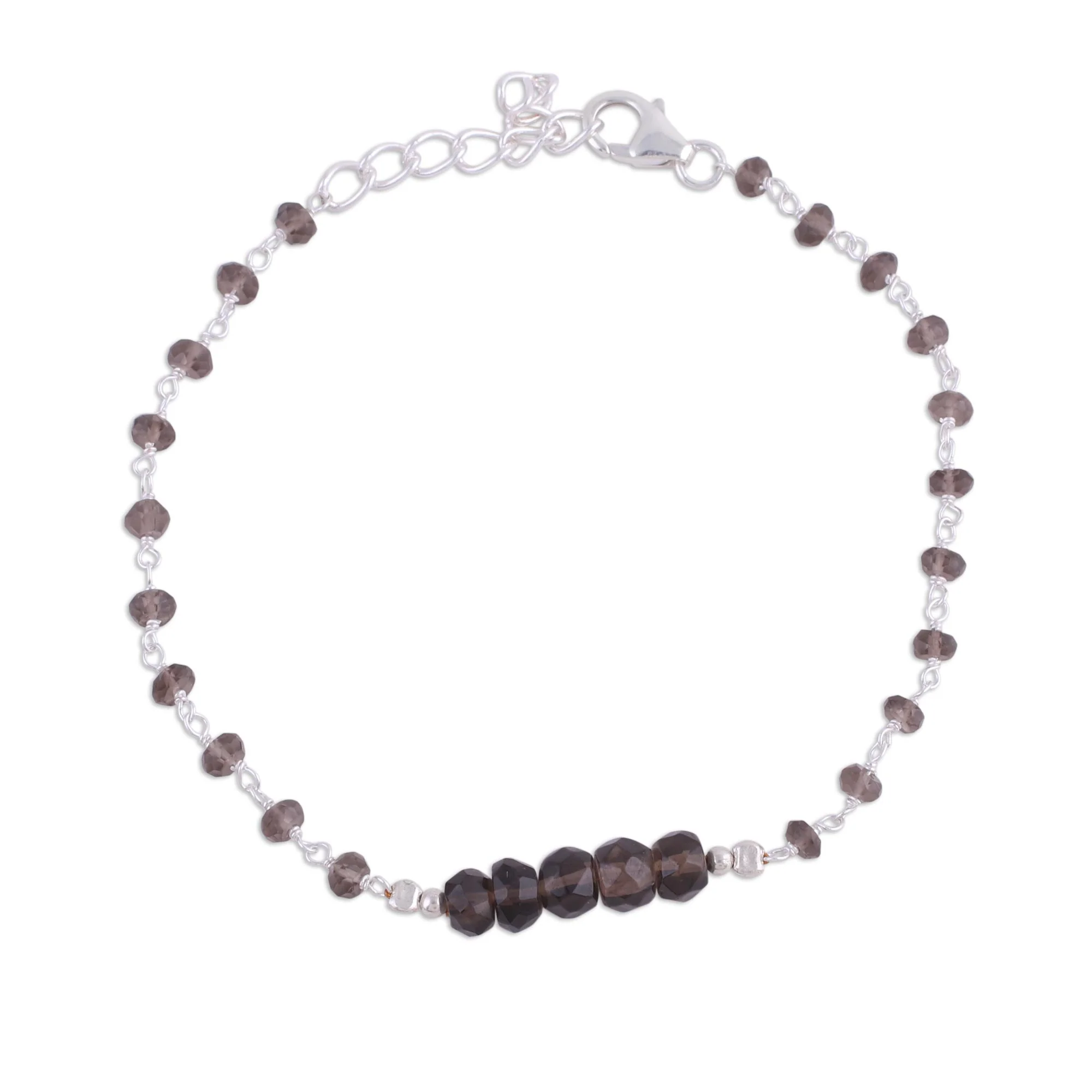 Luminous Brown Handcrafted Smoky Quartz and Sterling Silver Link Bracelet - Image 5
