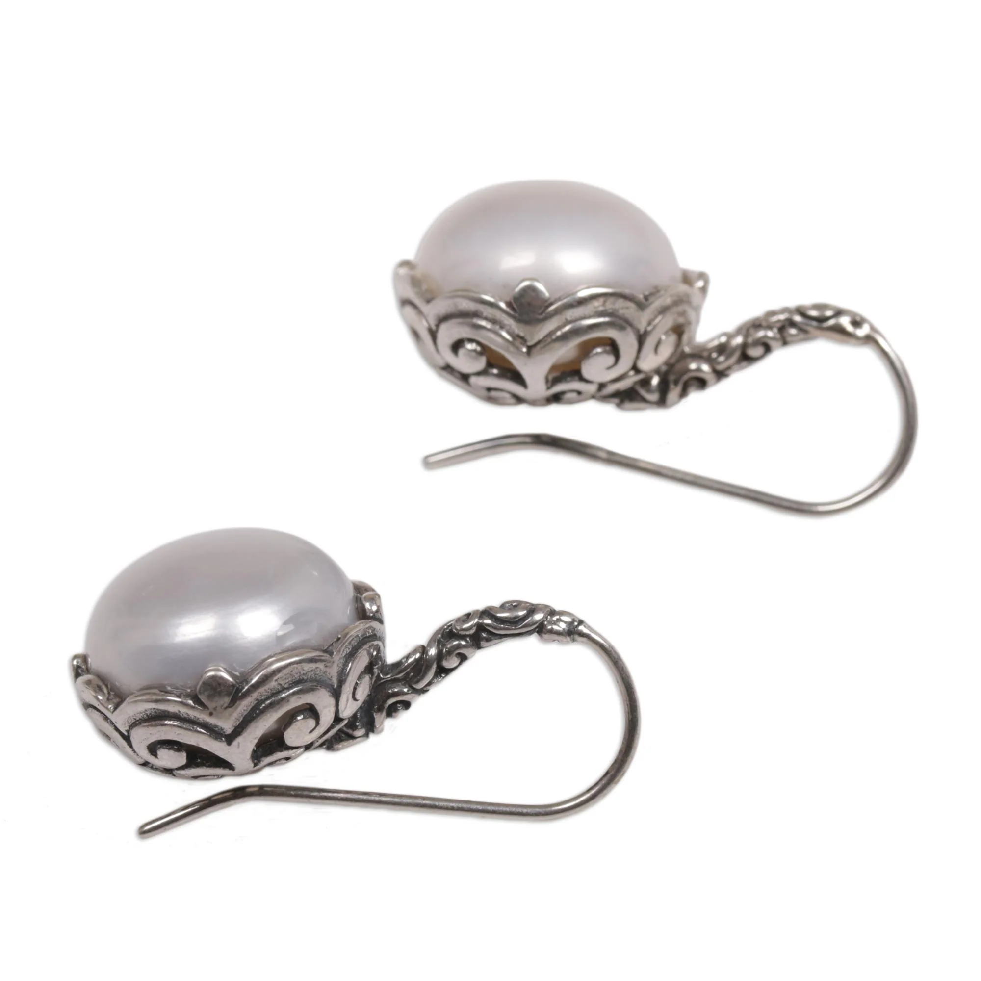 Lunar Bloom Cultured Pearl and Sterling Silver Drop Earrings from Bali - Image 5