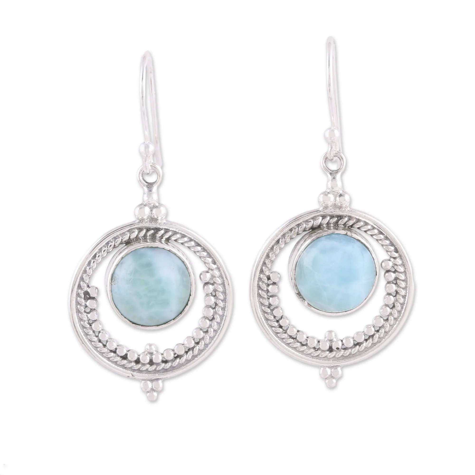 Lunar Delight Larimar and Sterling Silver Dangle Earrings from India - Image 2