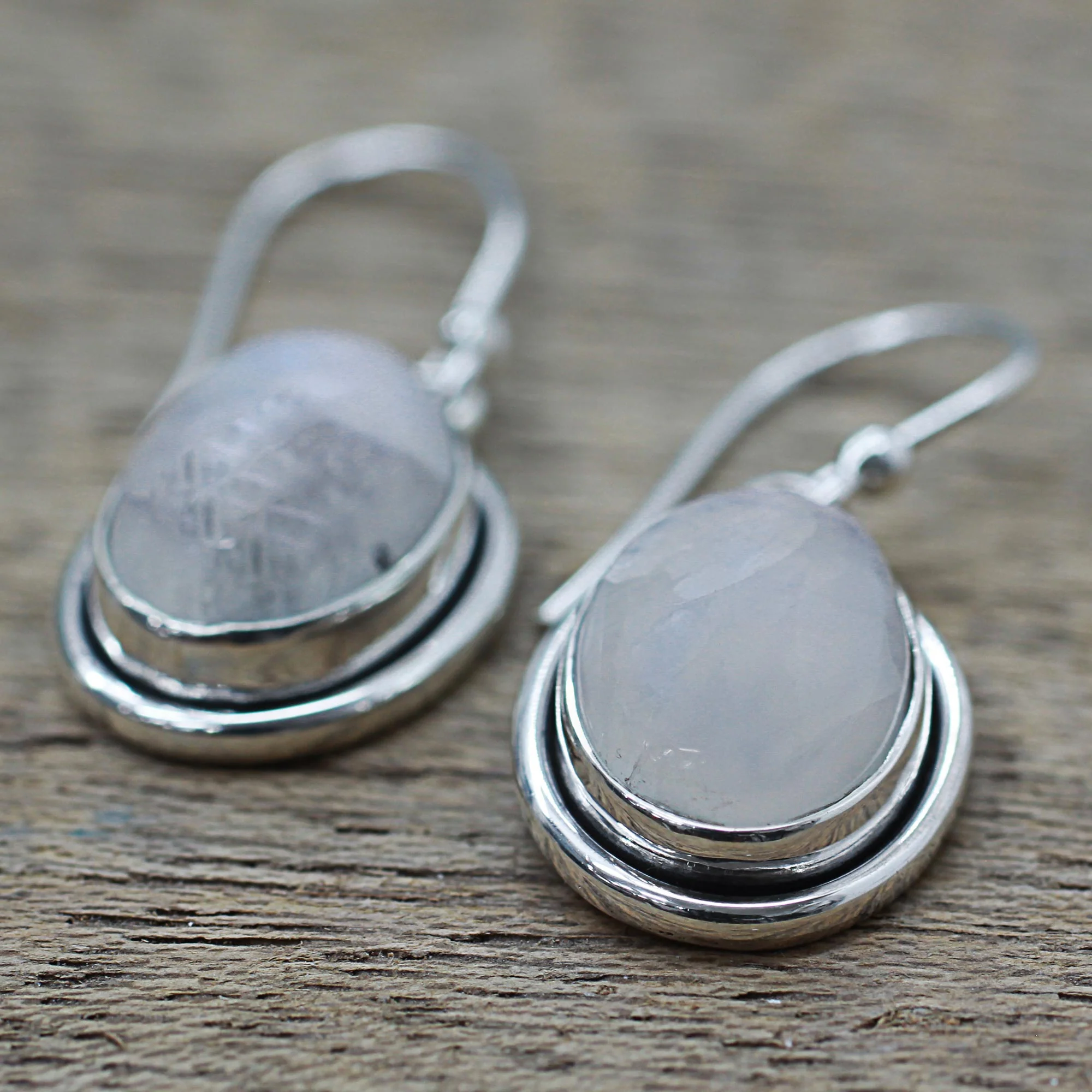 Lunar Goddess Moonstone Silver Dangle Earrings - Image 4