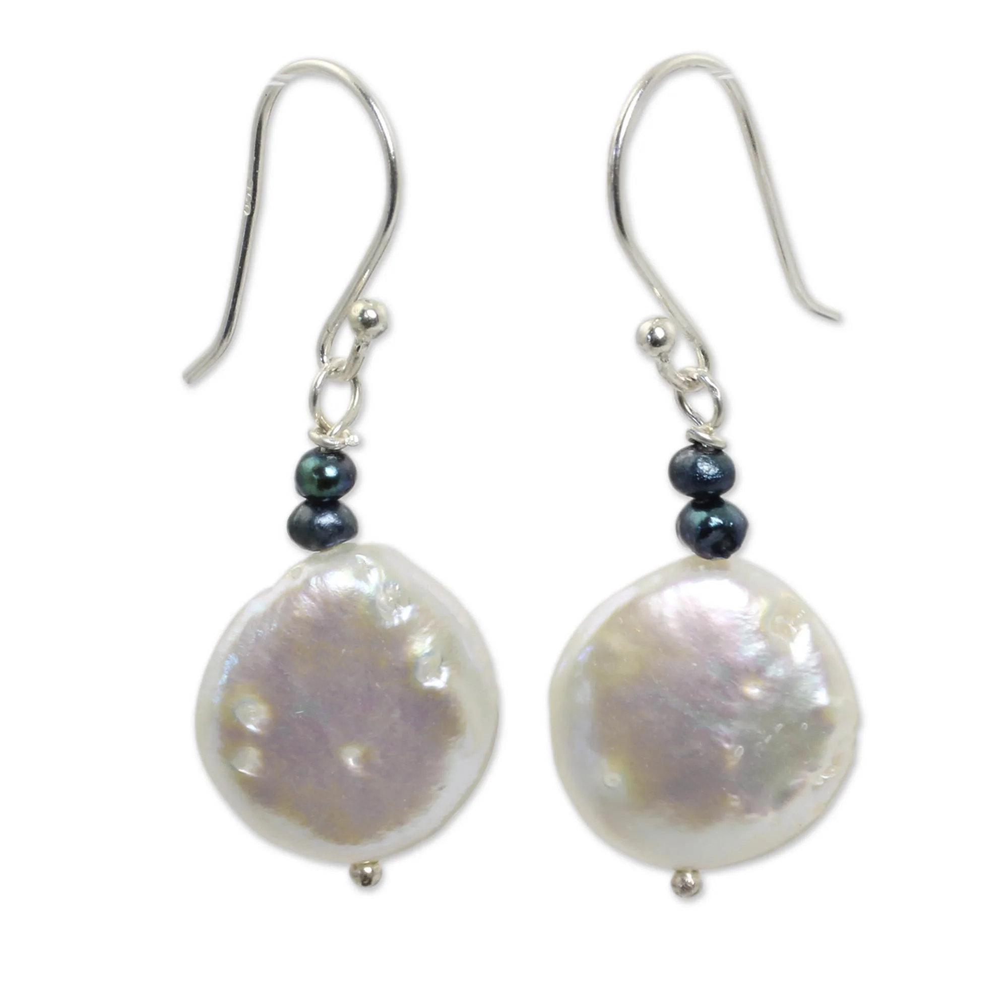 Lunar Horizon Dyed Pearl & Silver Dangle Earrings - Image 2