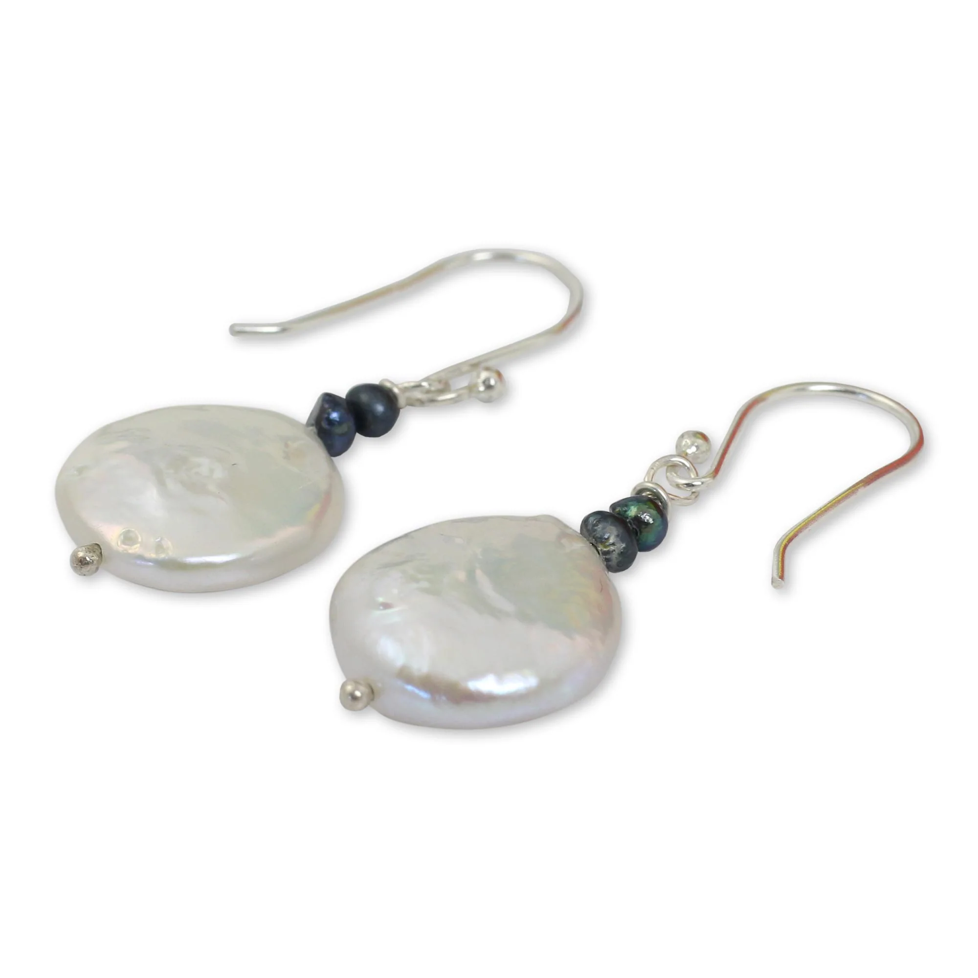 Lunar Horizon Dyed Pearl & Silver Dangle Earrings - Image 3