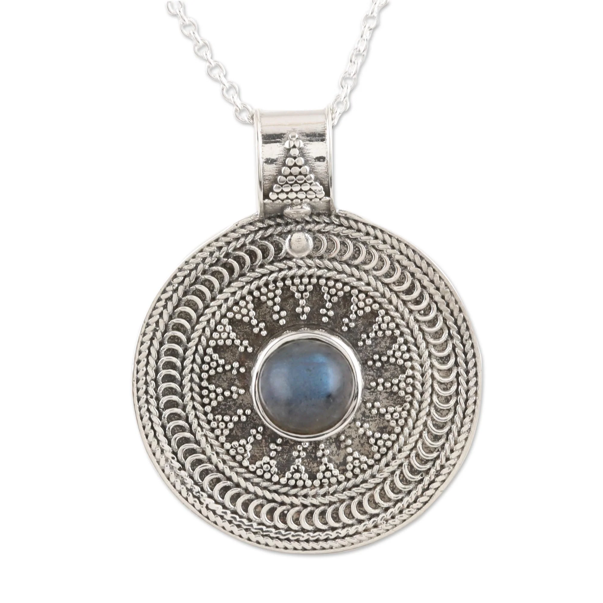 Lunar Love Sterling Silver Medallion Pendant with Labradorite Cabochon - Image 4