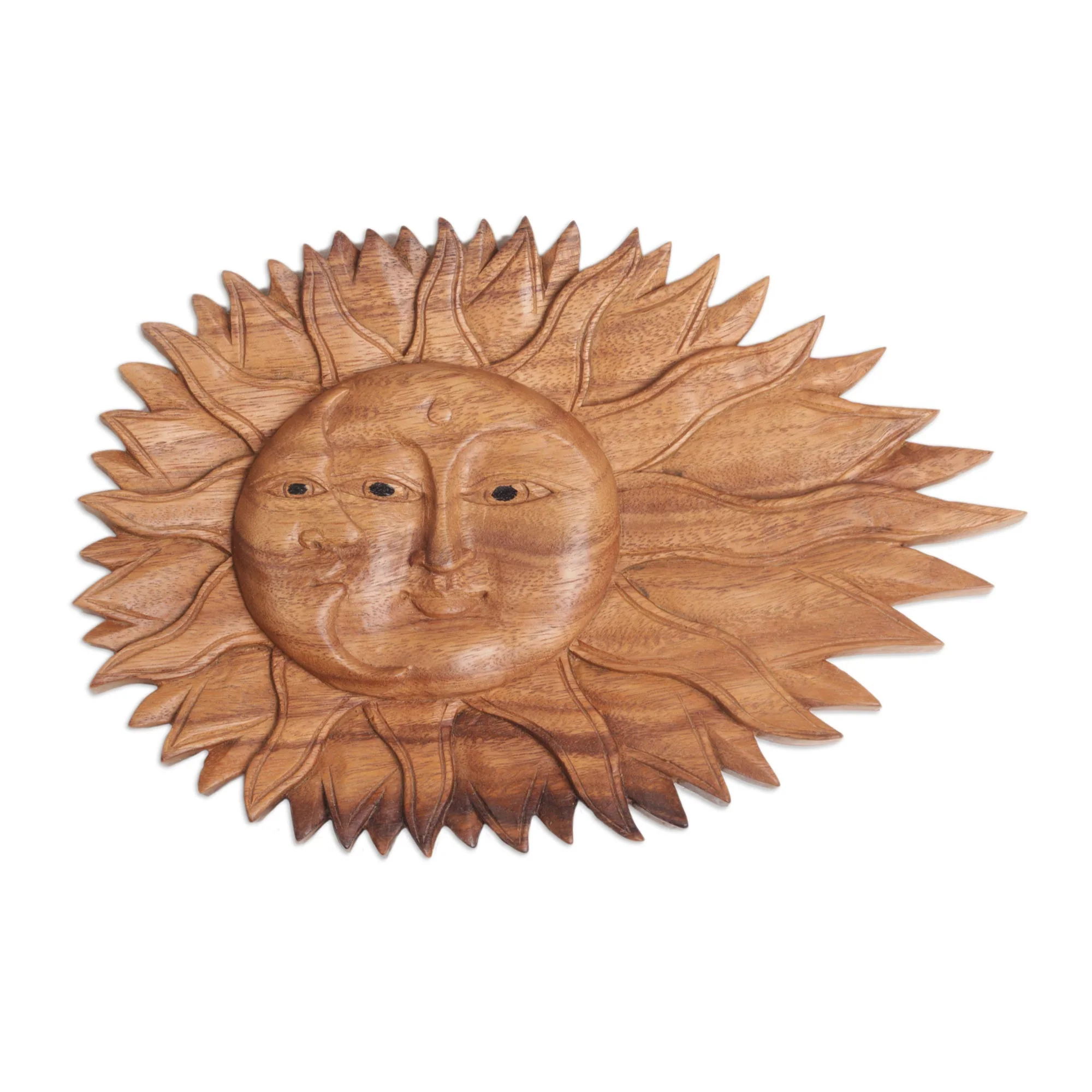 Lunar Solar Artisan Hand-Carved Sun and Moon Wall Relief Panel from Bali - Image 2