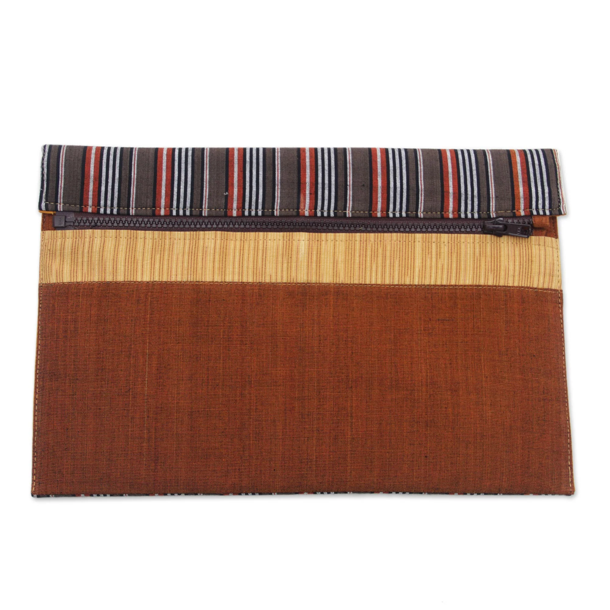 Lurik Guardian Brown 100% Cotton Brown Striped Tablet Sleeve from Indonesia - Image 2