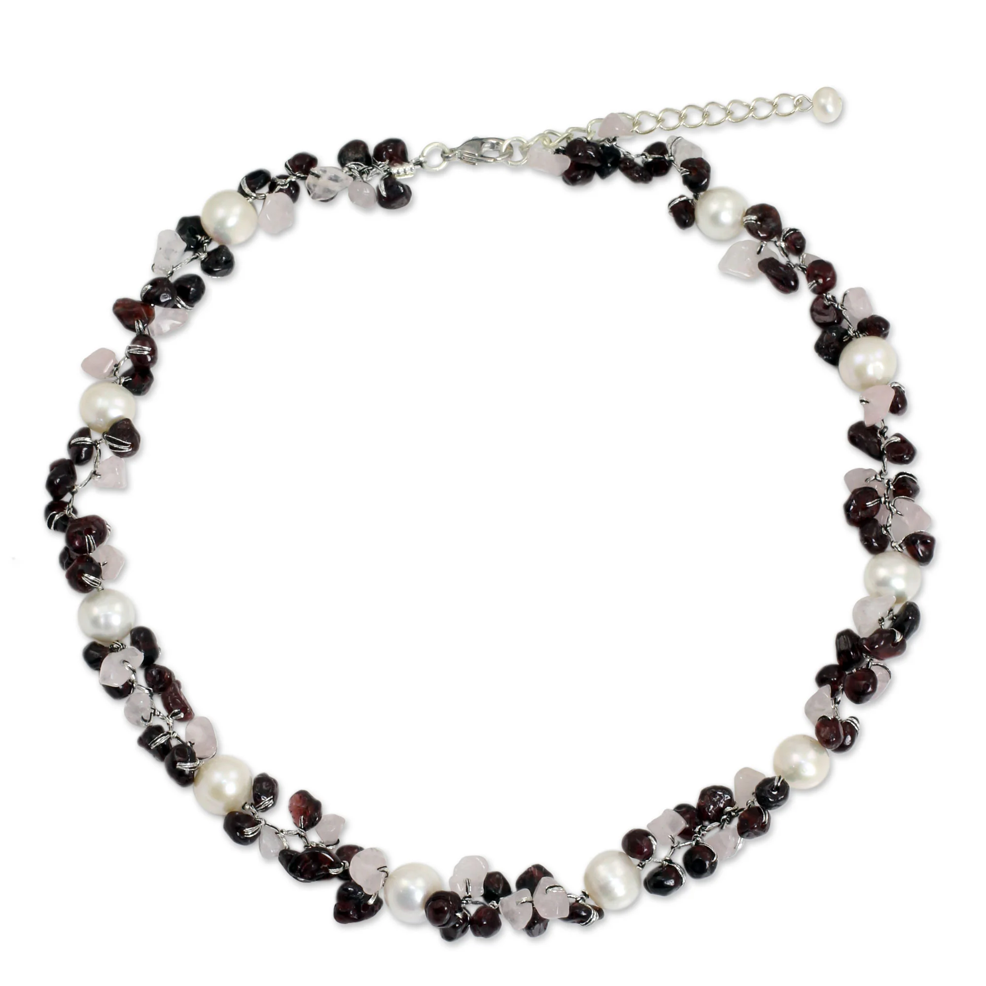 Luscious Chic Garnet Pearl & Silver Beaded Necklace - Image 2