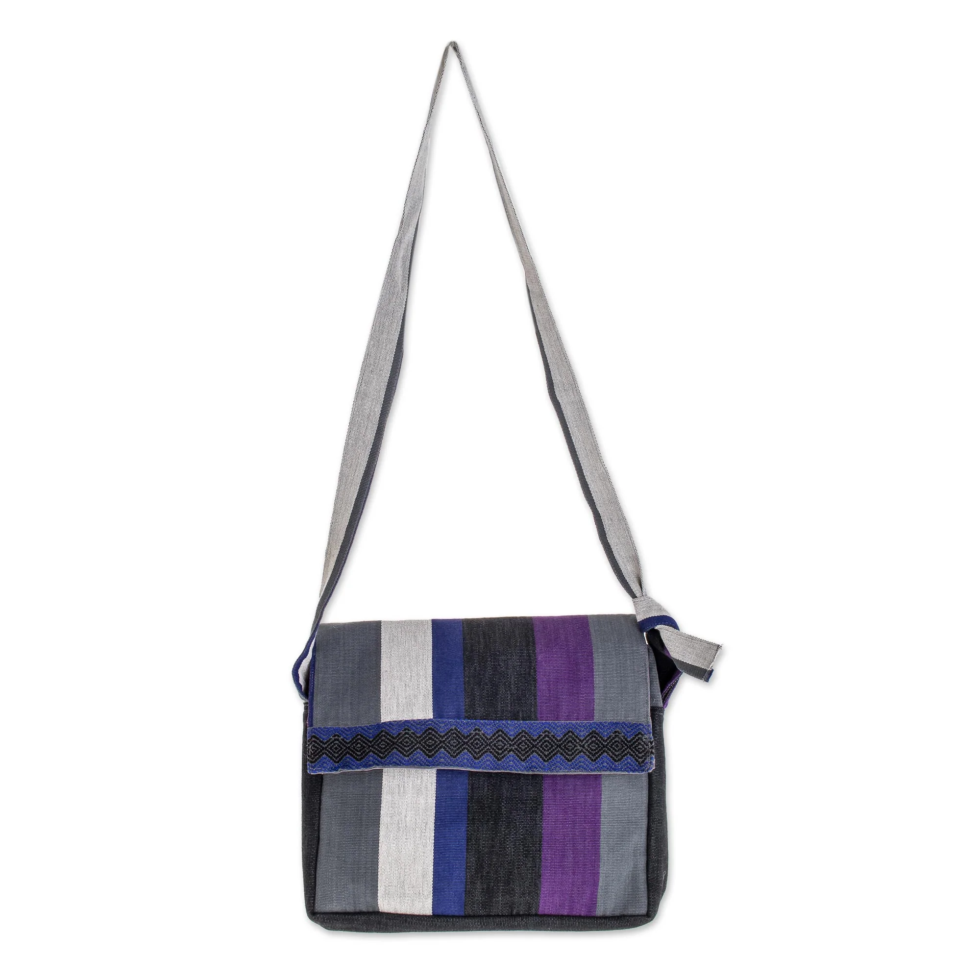 Luscious Gray Handcrafted Cotton Messenger Bag Lined - Image 2