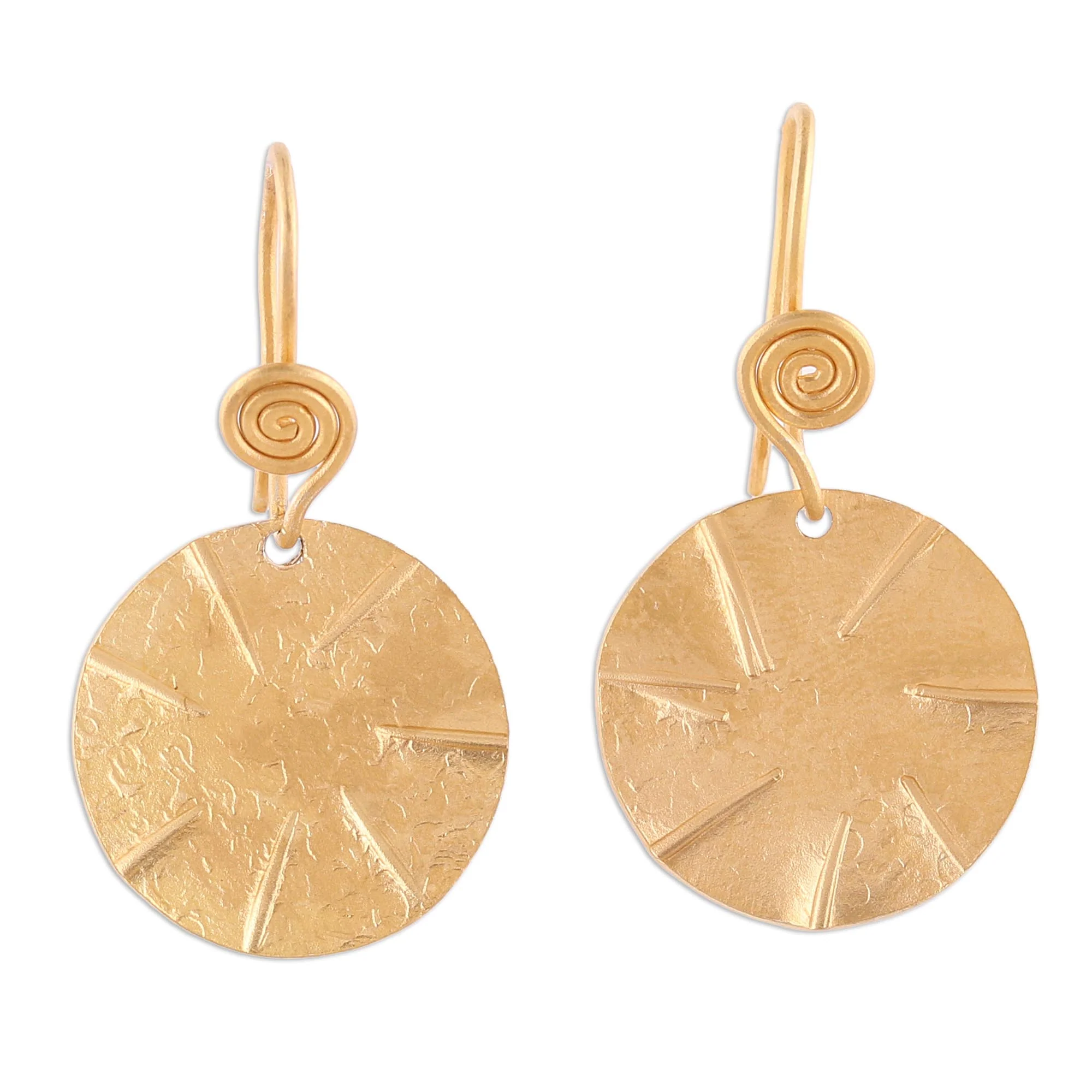 Lustrous Discus Handmade 22k Gold Plated Sterling Silver Disc Shape Earrings - Image 2