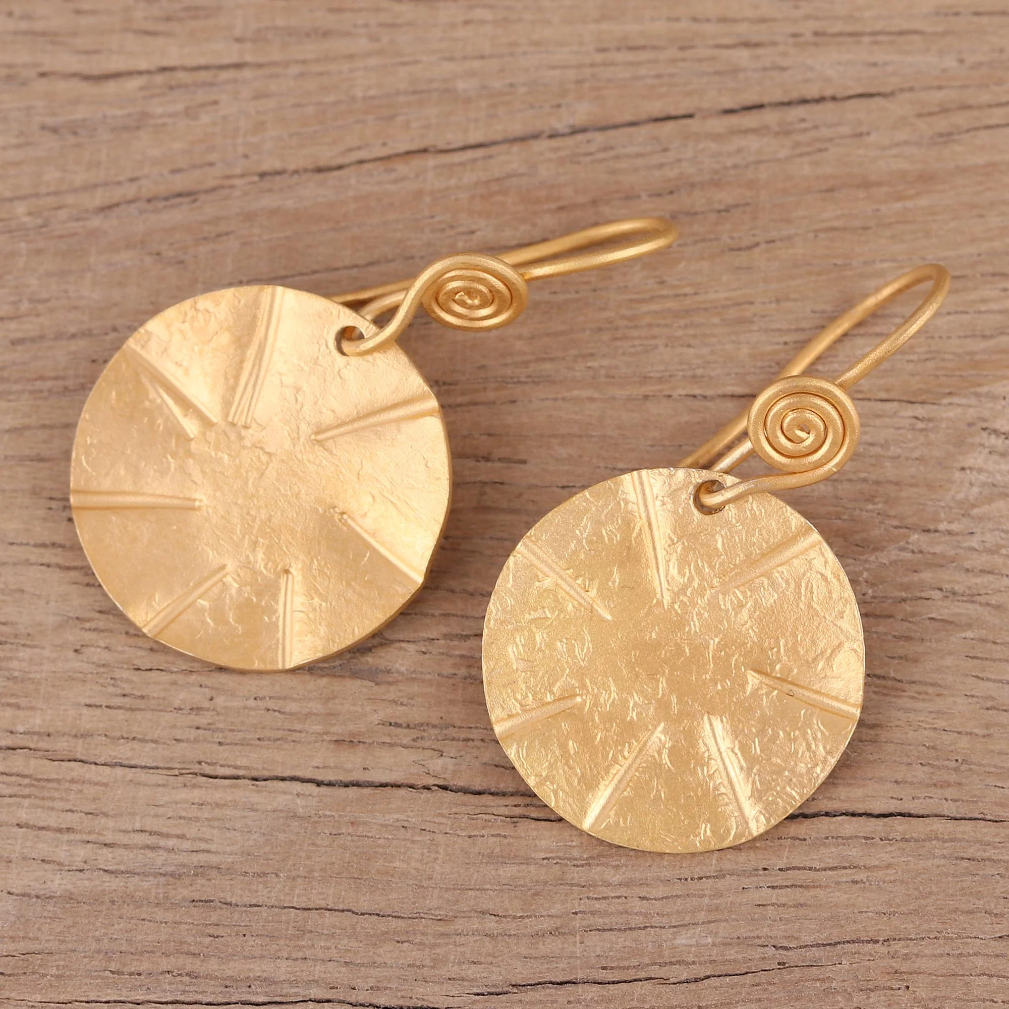 Lustrous Discus Handmade 22k Gold Plated Sterling Silver Disc Shape Earrings - Image 3