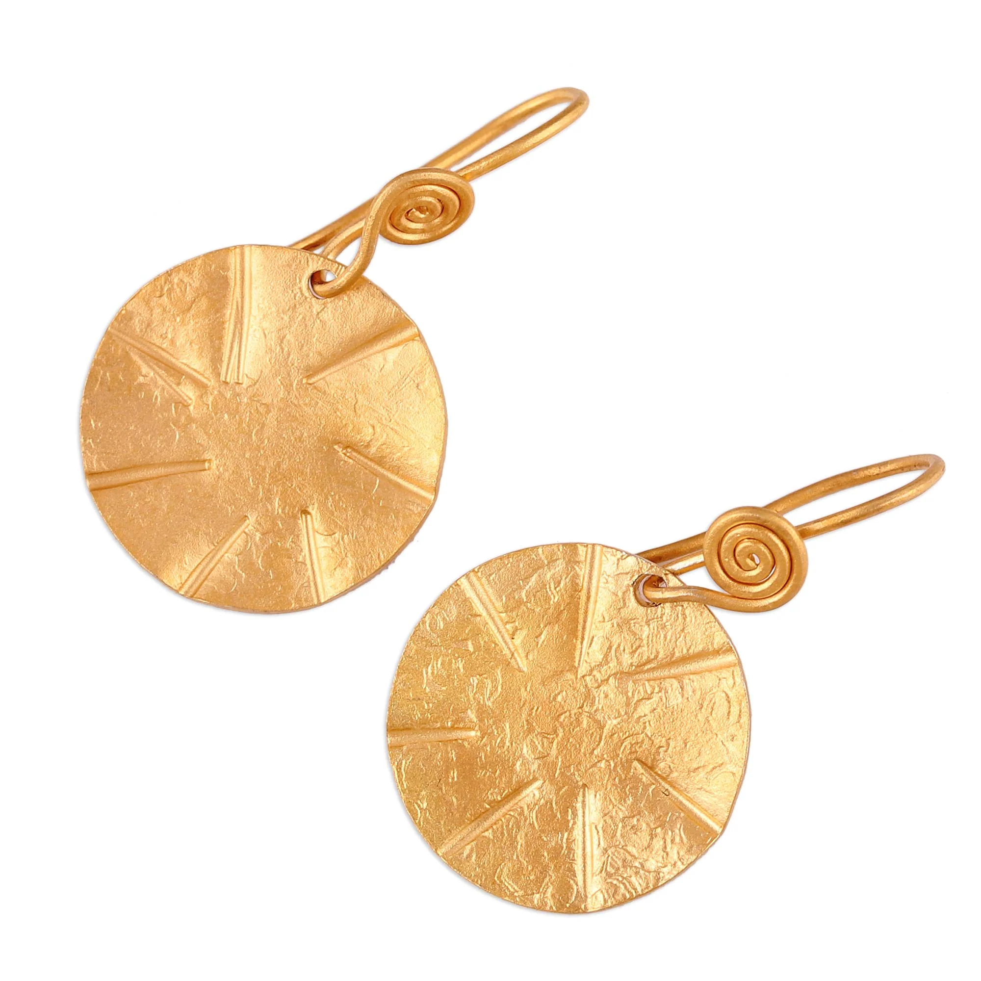 Lustrous Discus Handmade 22k Gold Plated Sterling Silver Disc Shape Earrings - Image 4