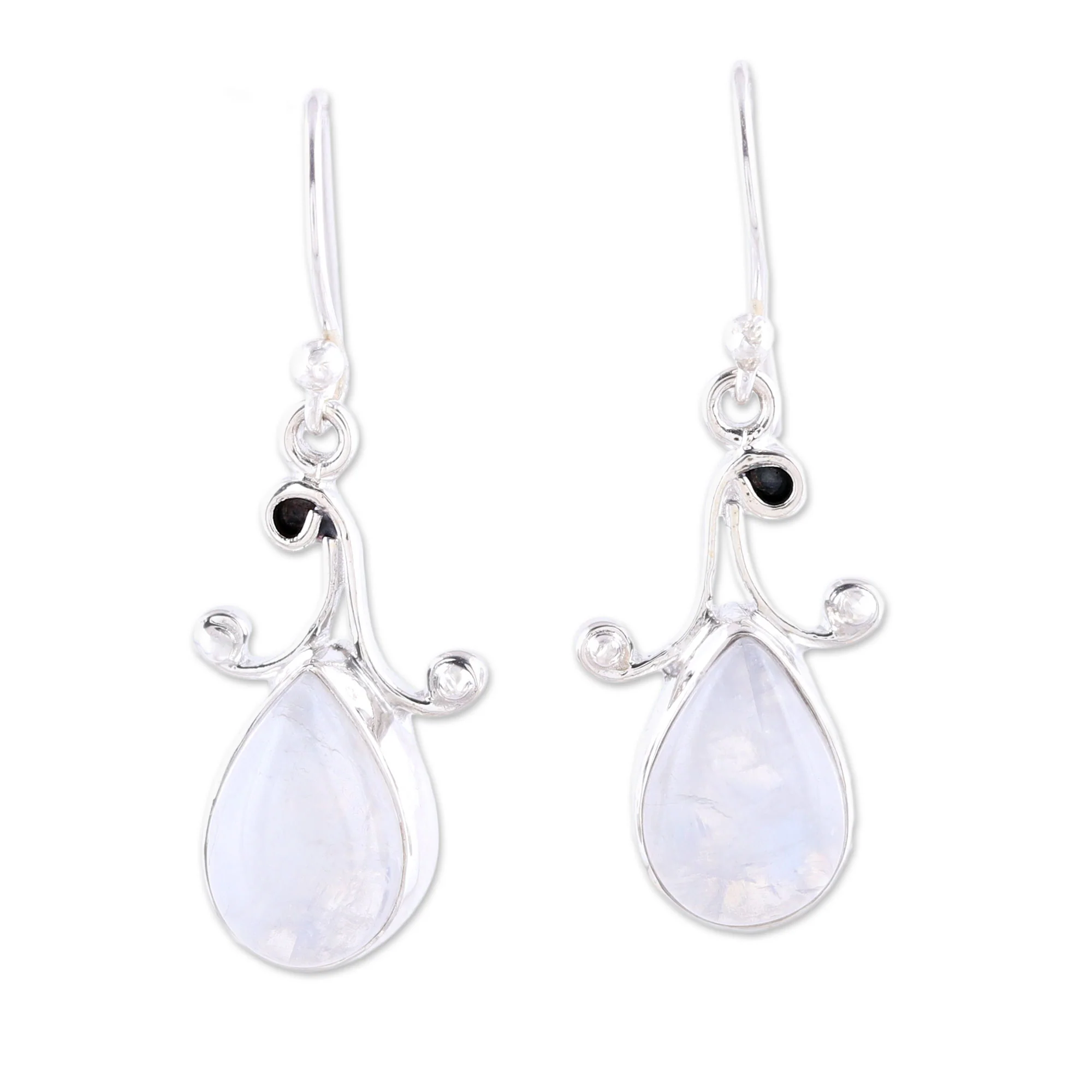 Lustrous Drops Teardrop Rainbow Moonstone Dangle Earrings from India - Image 2