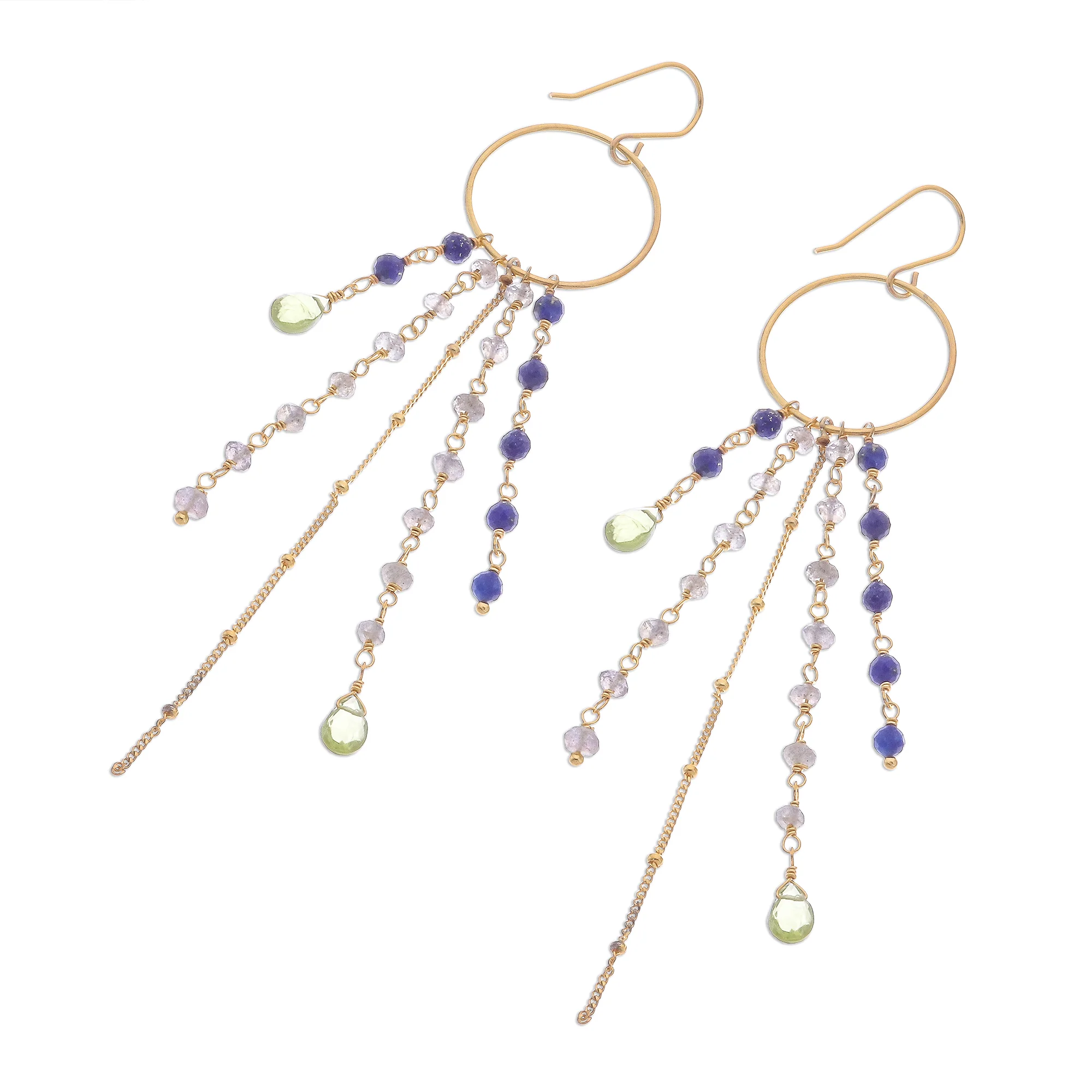 Luxurious Rain Gold Plated Multi-Gemstone Waterfall Earrings from Thailand - Image 4