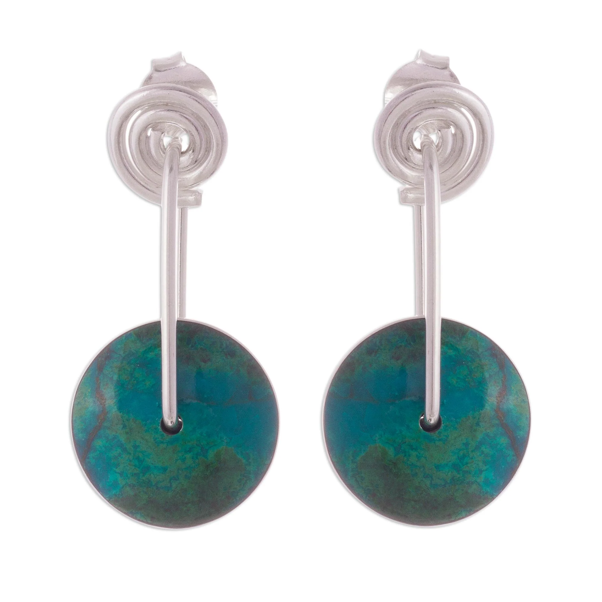 Magic Circle Modern Sterling Silver Chrysocolla Dangle Earrings - Image 2