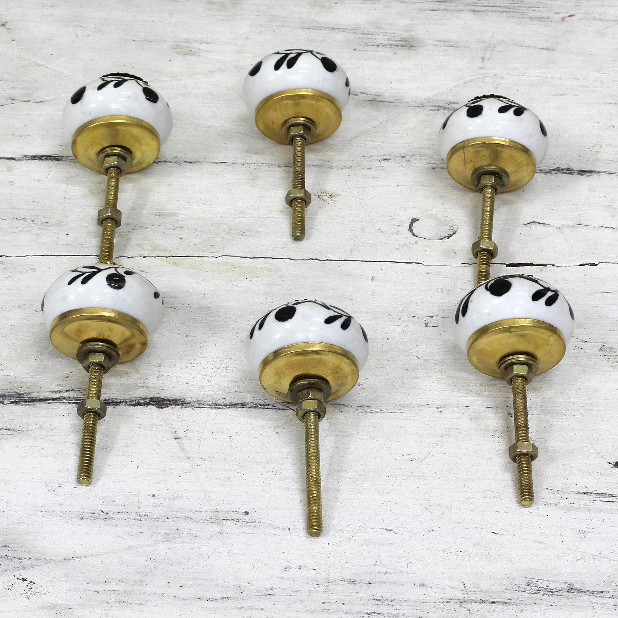 Magical Blooms Ceramic Cabinet Knobs Floral White Black (Set of 6) India - Image 5