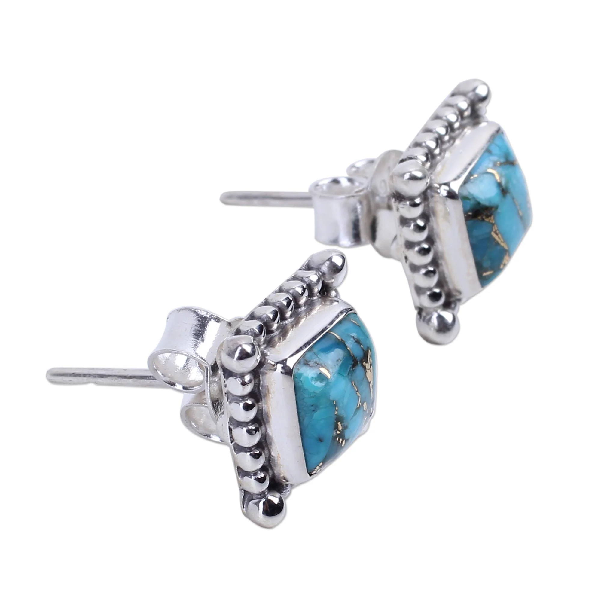 Magical Blue Sterling Silver Stud Earrings - Image 3