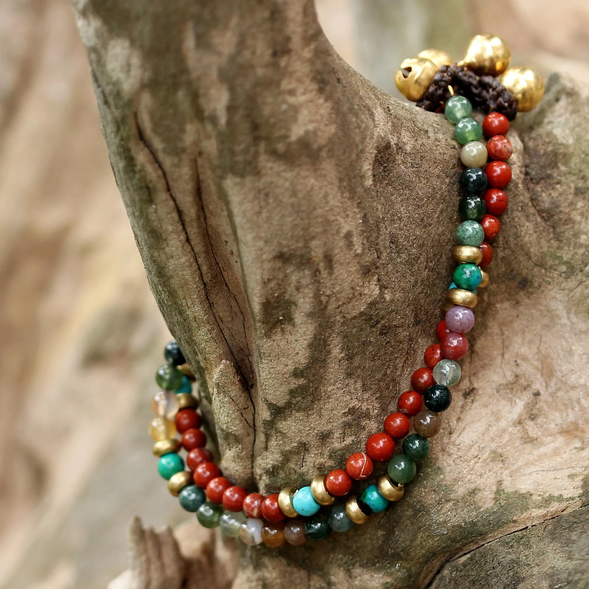 Magical Colors Jasper Brass Beaded Bracelet - Image 3