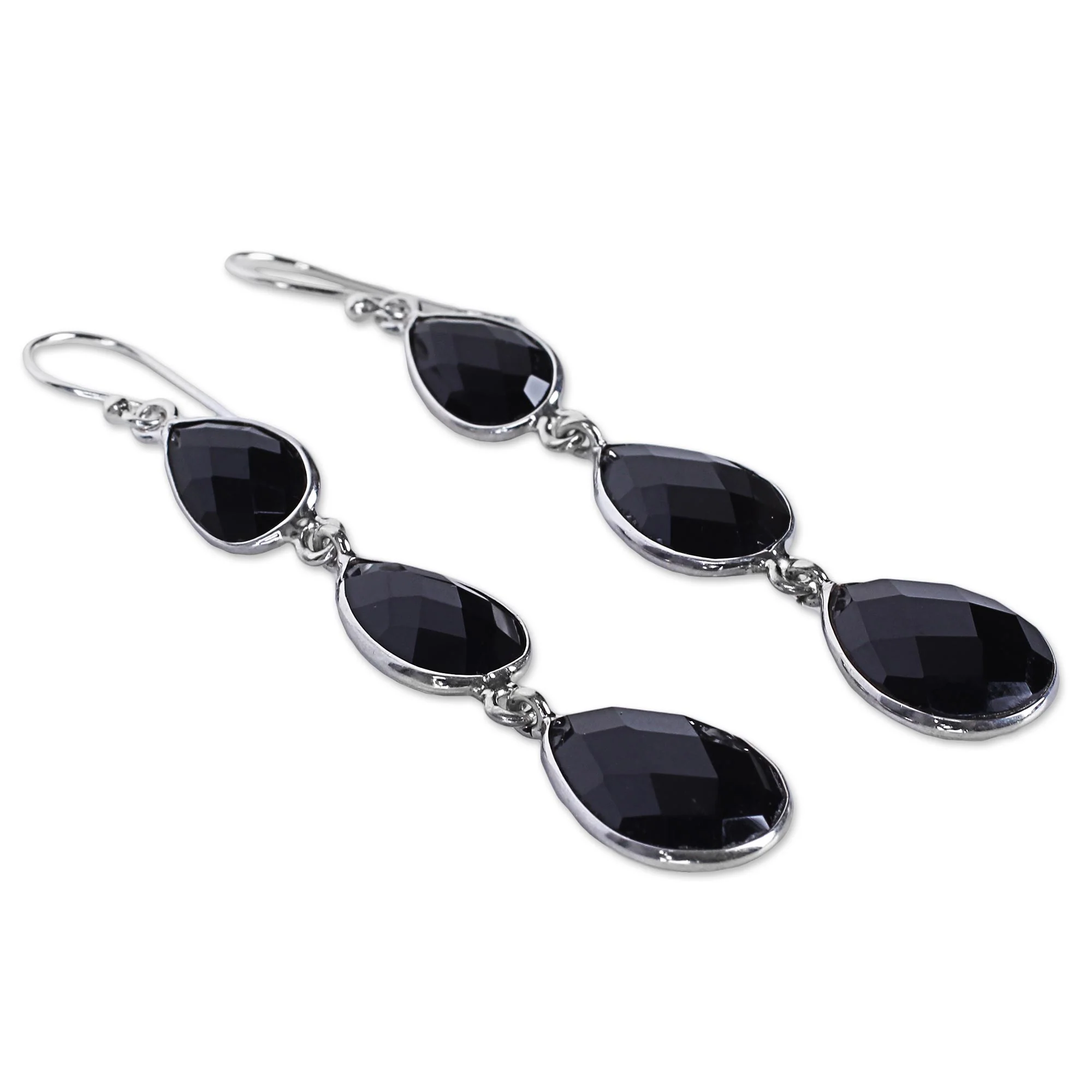 Magical Elegance Onyx Silver Dangle Earrings - Image 3