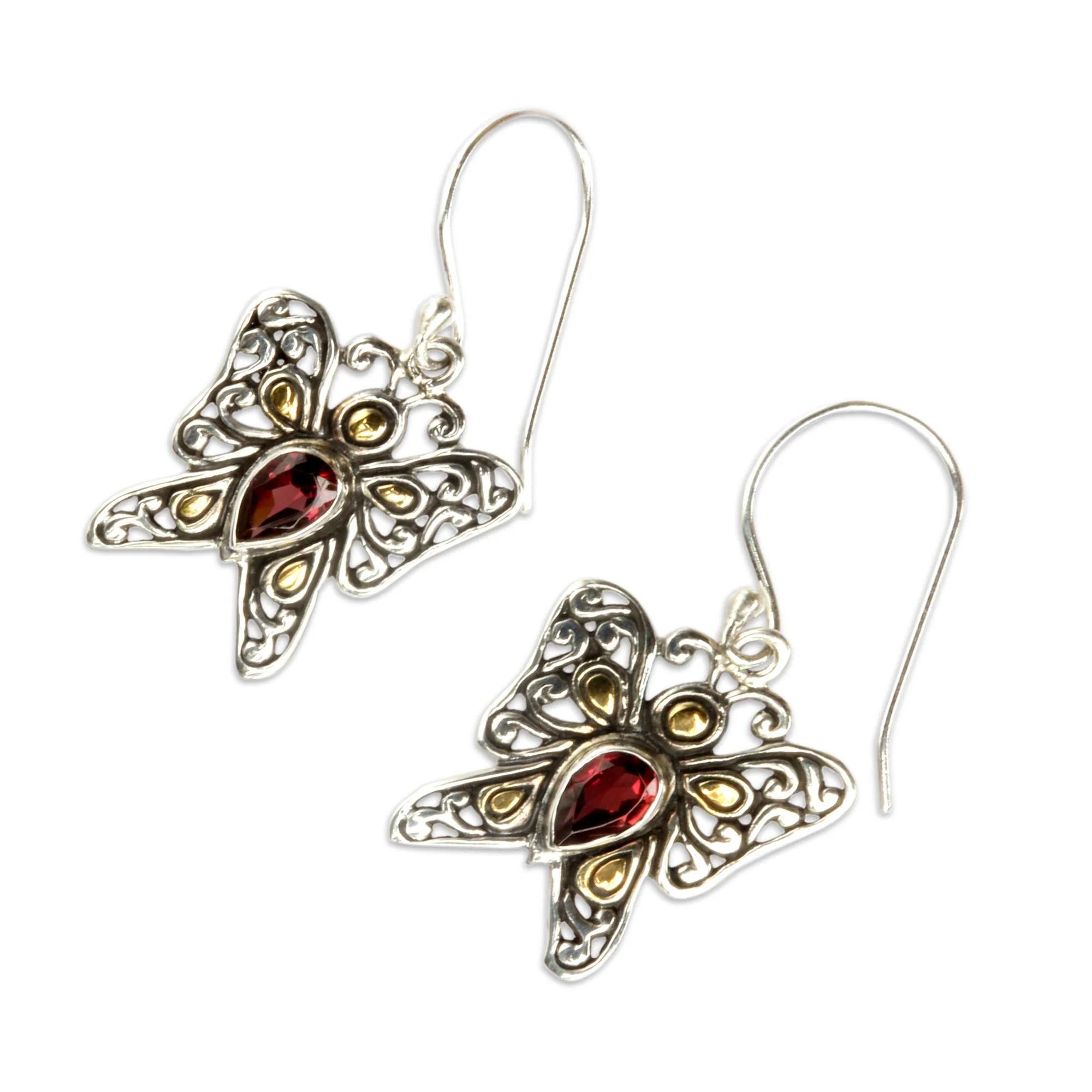 Magical Monarch Handcrafted Indonesian Gold Accent Garne Silver Earrings - Image 3
