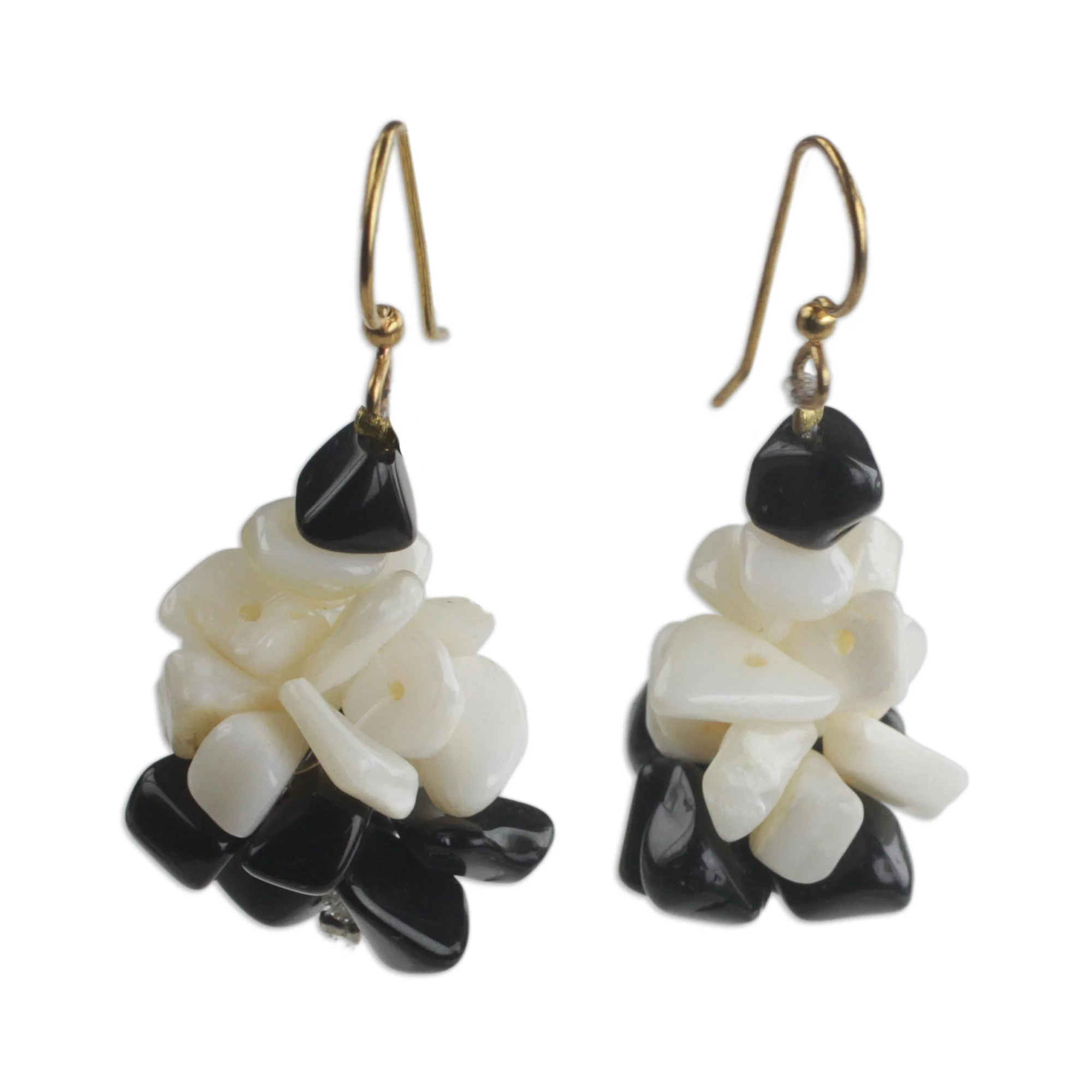 Magical Monochrome Black and Off-White Agate Cluster Earrings Handmade in Ghana - Image 2