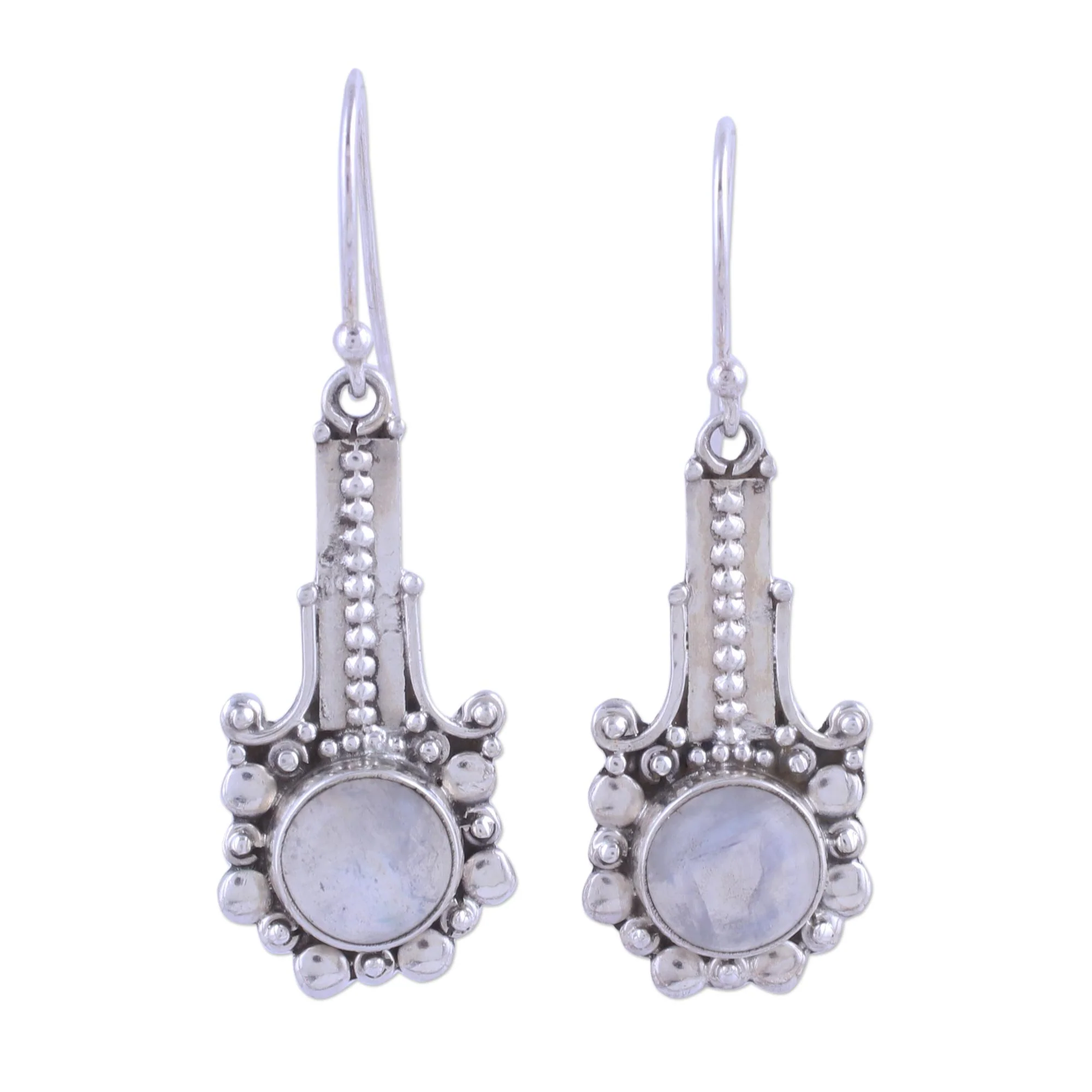 Magical Pendulums Rainbow Moonstone and 925 Silver Dangle Earrings from India - Image 2
