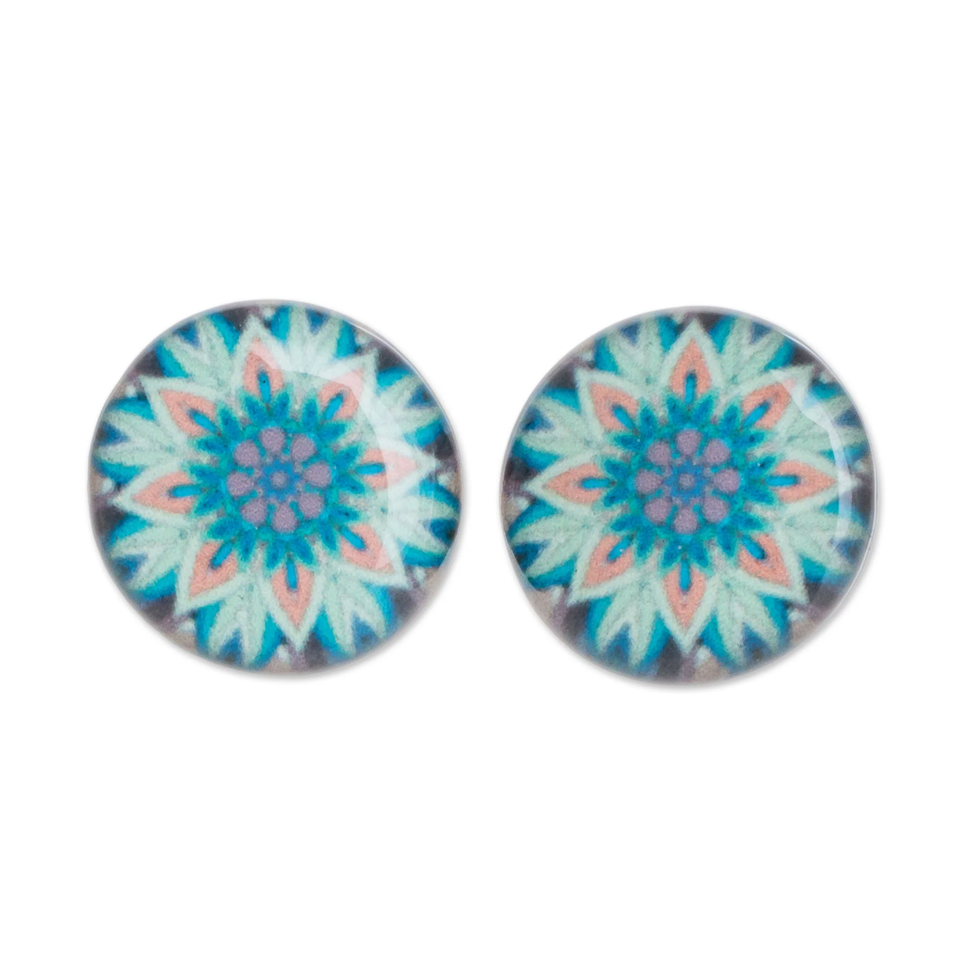 Magnificent Bloom Floral Resin and Paper Stud Earrings from Costa Rica - Image 2