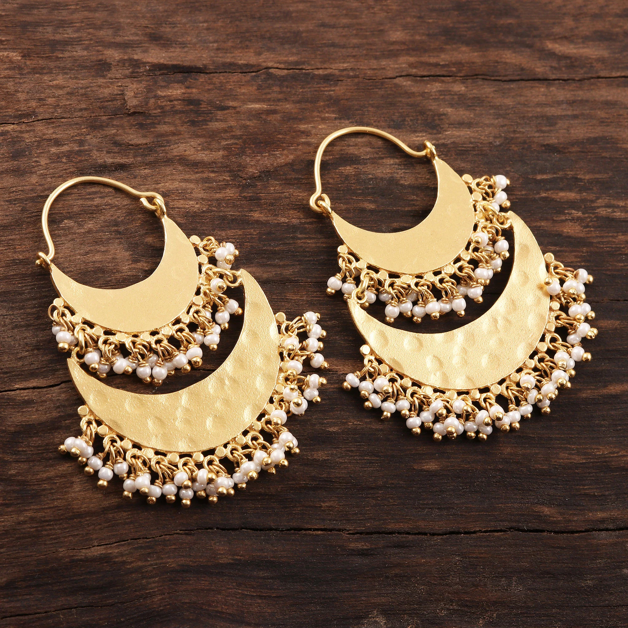 Magnificent Crescents 22K Gold Plated Crescents Hoop Earrings with Cultured Pearls - Image 3