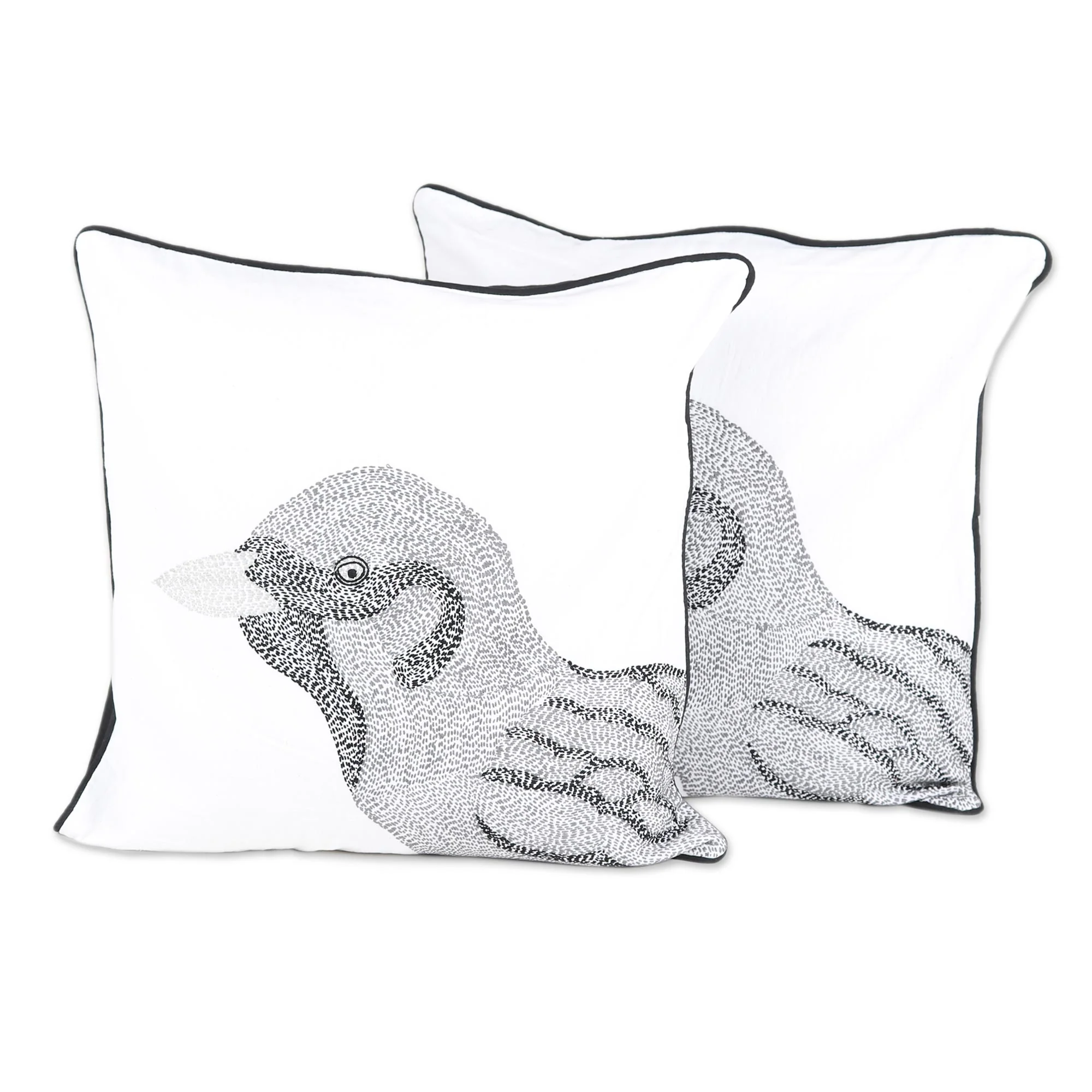 Magnificent Sparrow 100% Cotton Sparrow Pattern Neutral Cushion Covers Pair - Image 2