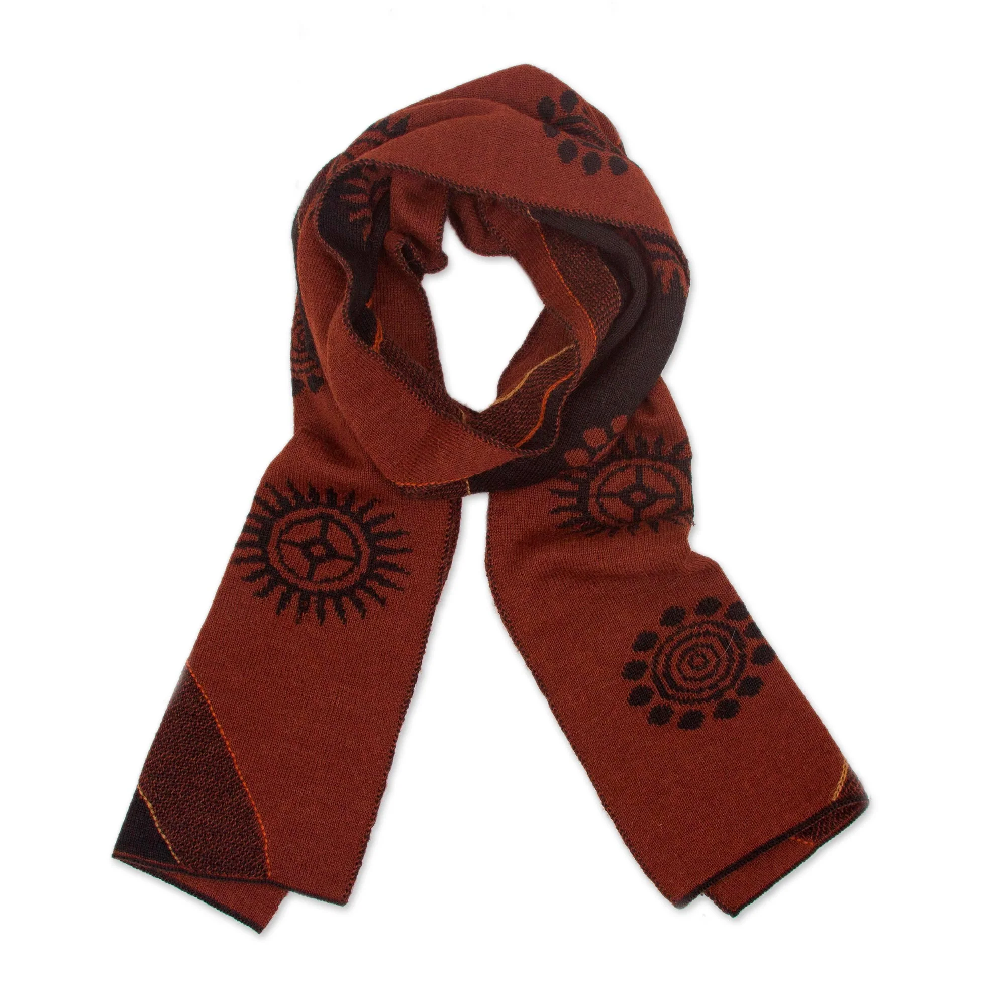 Mahogany and Black Cosmovision Men's Black and Mahogany Alpaca Blend Scarf from Peru - Image 2